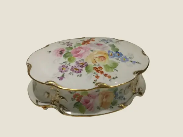 Porcelain Vintage Limoges France G.B. Hand Painted Box (1950s)