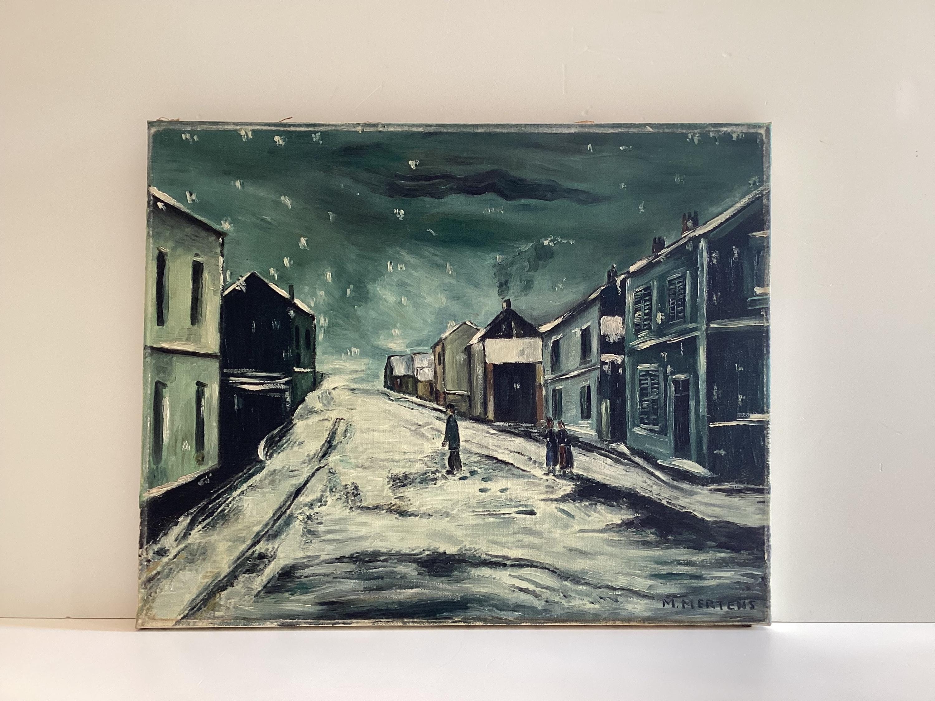 Winter Landscape Oil Painting "Route Sous La Neige à Chaudais" M. Mertens, France 1930s — photo 2 of 11