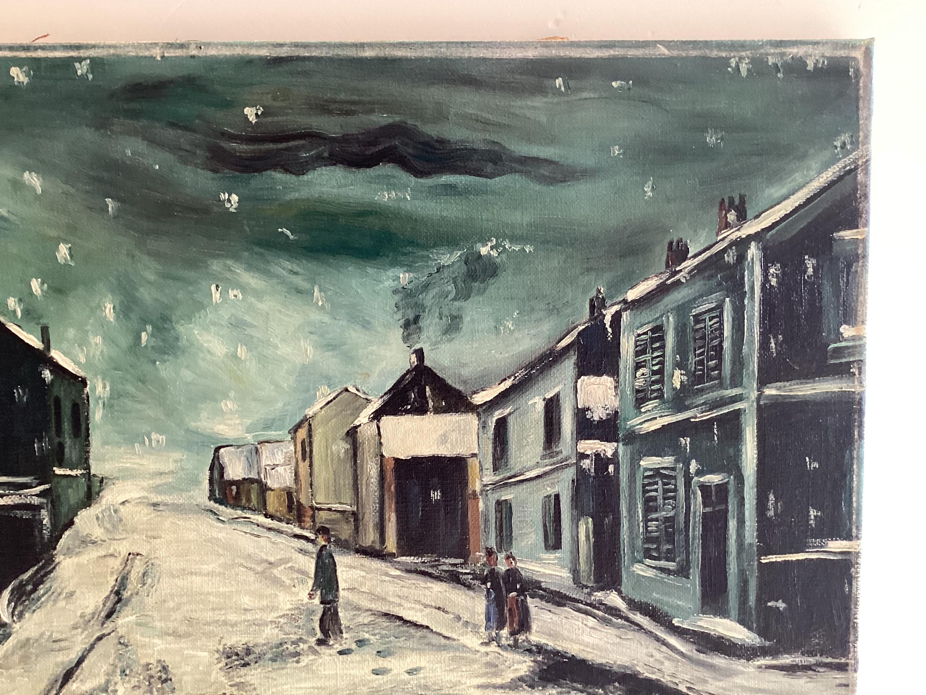Winter Landscape Oil Painting "Route Sous La Neige à Chaudais" M. Mertens, France 1930s — photo 11 of 11