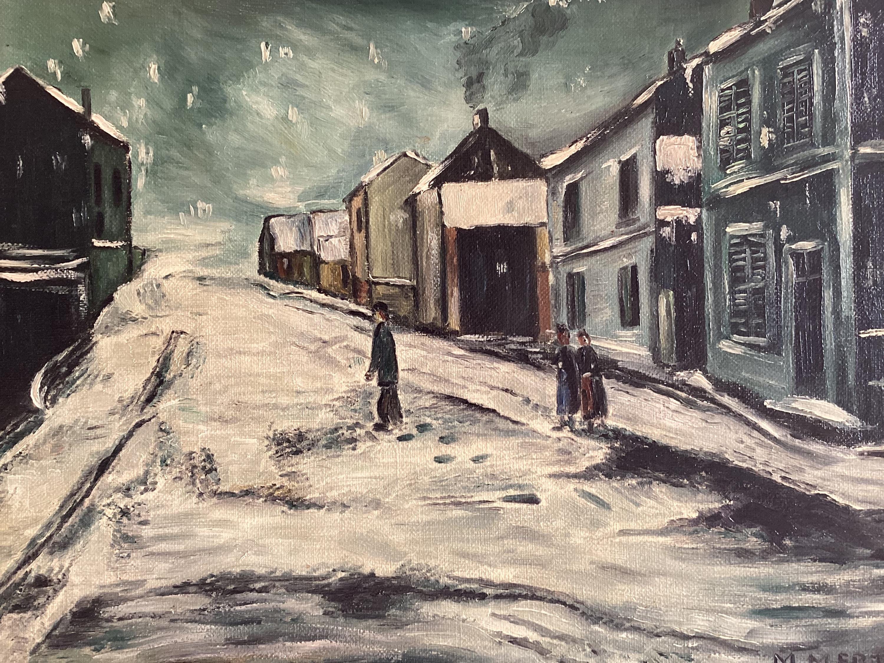 Winter Landscape Oil Painting "Route Sous La Neige à Chaudais" M. Mertens, France 1930s — photo 5 of 11
