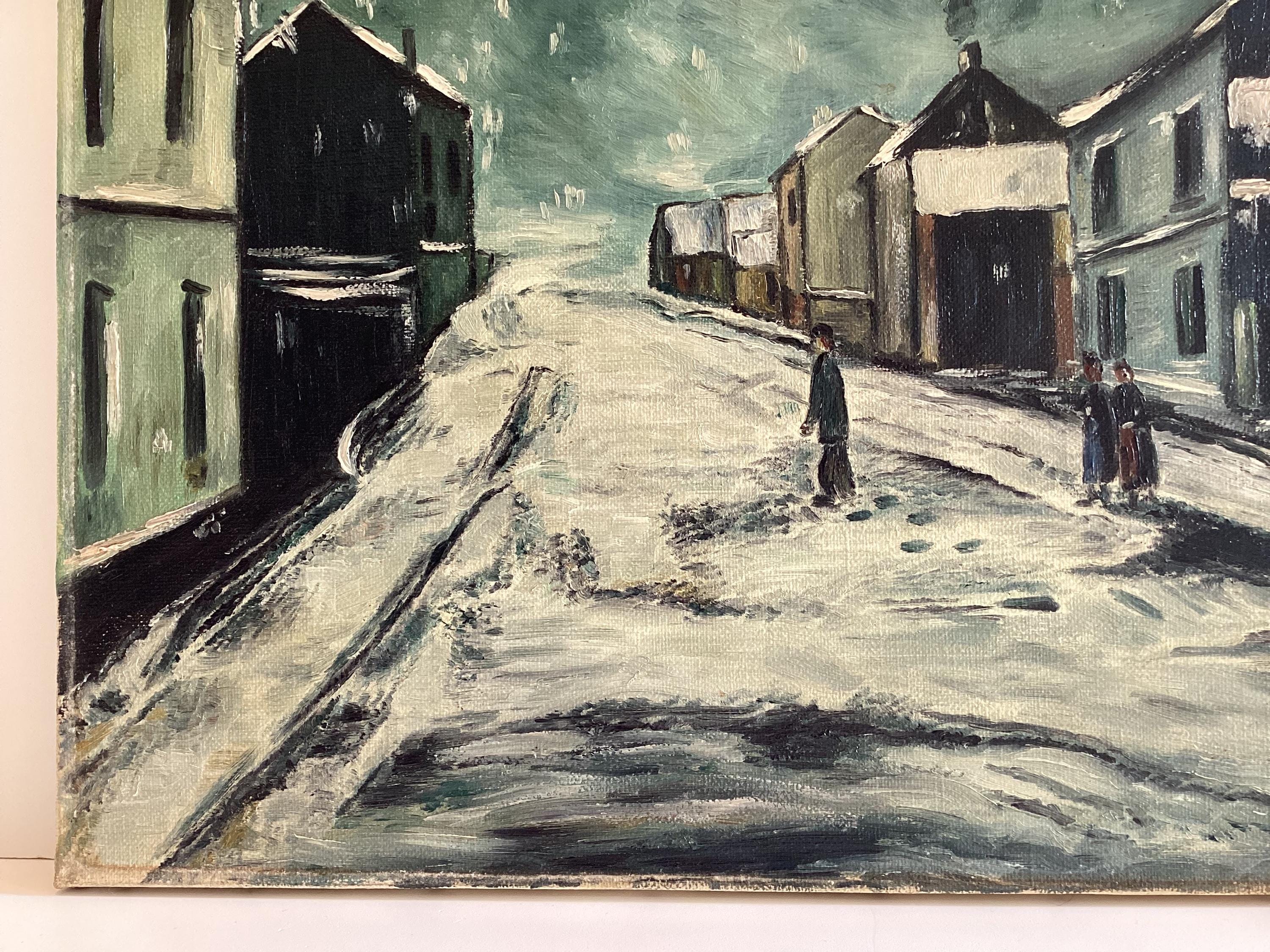 Winter Landscape Oil Painting "Route Sous La Neige à Chaudais" M. Mertens, France 1930s — photo 9 of 11