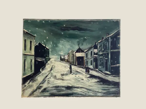 Winter Landscape Oil Painting "Route Sous La Neige à Chaudais" M. Mertens, France 1930s