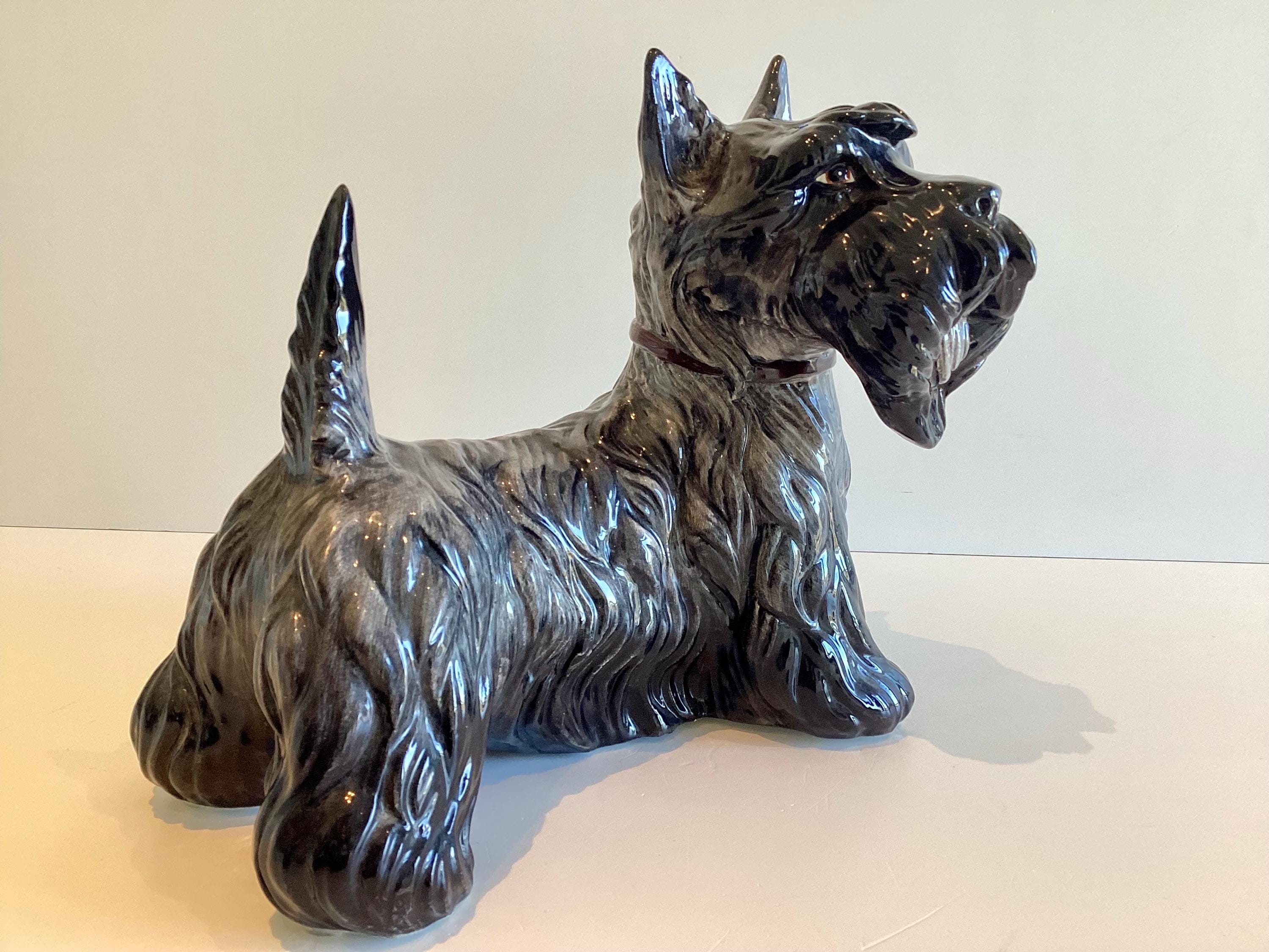 Vintage Figurine | Scottish Terrier 1950s Italian Ceramic Dog, Hand Painted Black Grey Glaze — photo 3 of 11