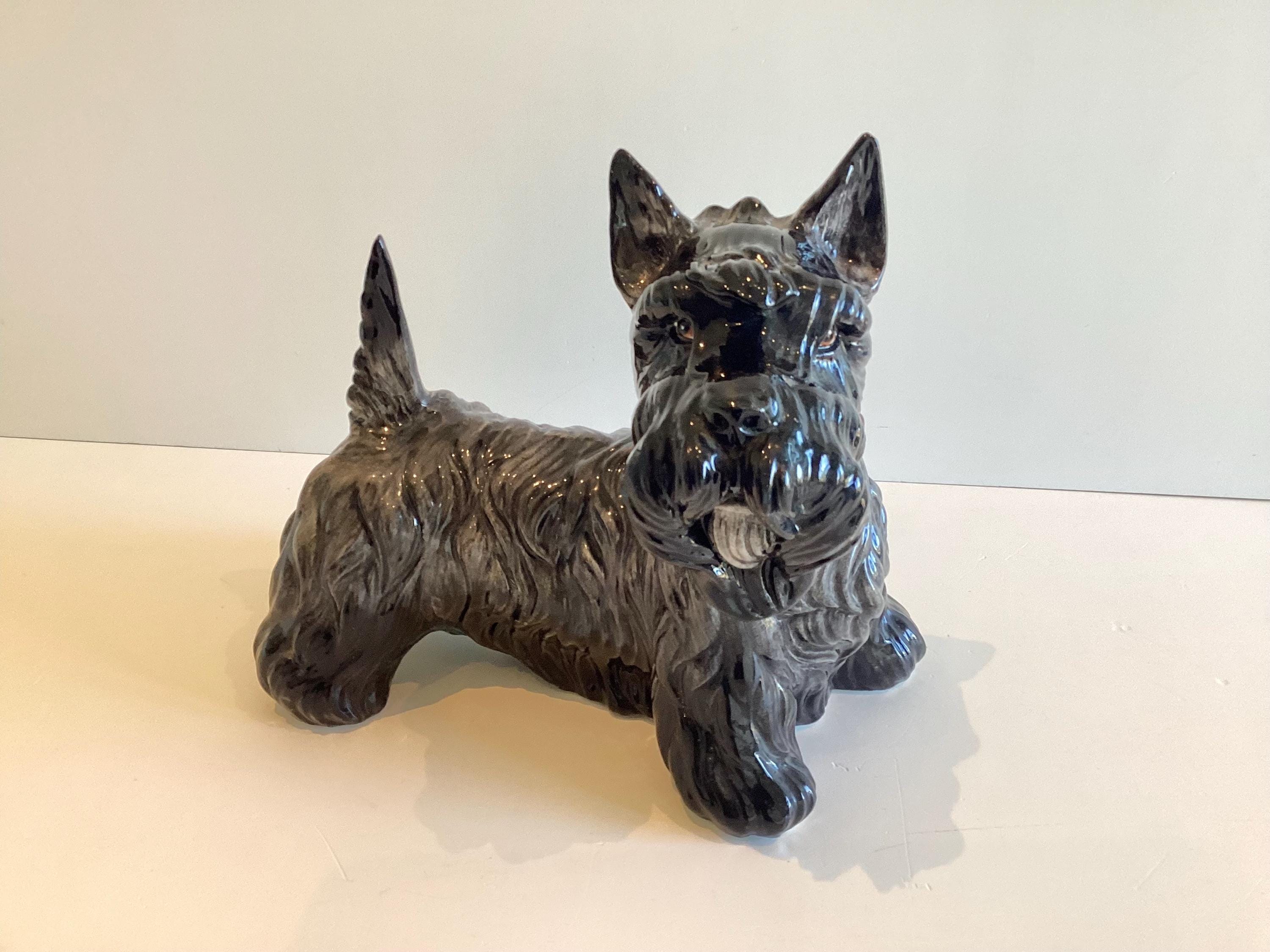 Vintage Figurine | Scottish Terrier 1950s Italian Ceramic Dog, Hand Painted Black Grey Glaze — photo 4 of 11