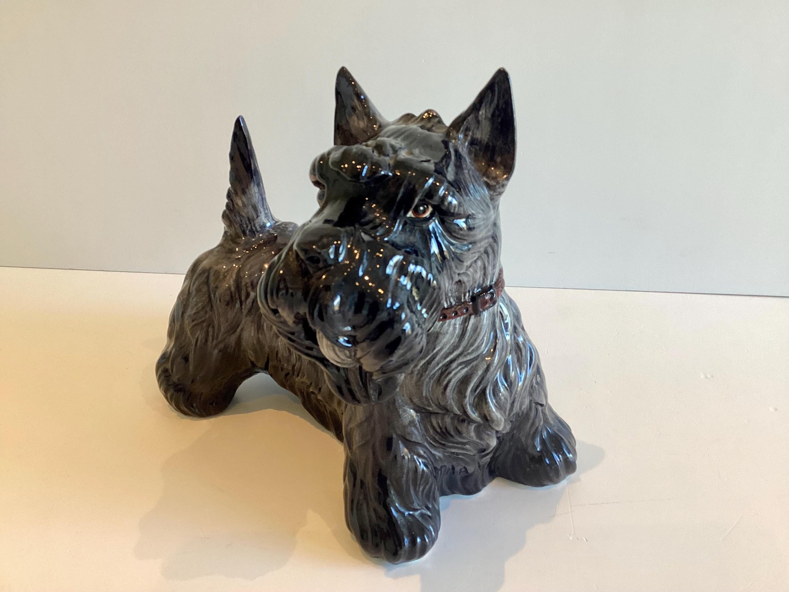 Vintage Figurine | Scottish Terrier 1950s Italian Ceramic Dog, Hand Painted Black Grey Glaze — photo 5 of 11