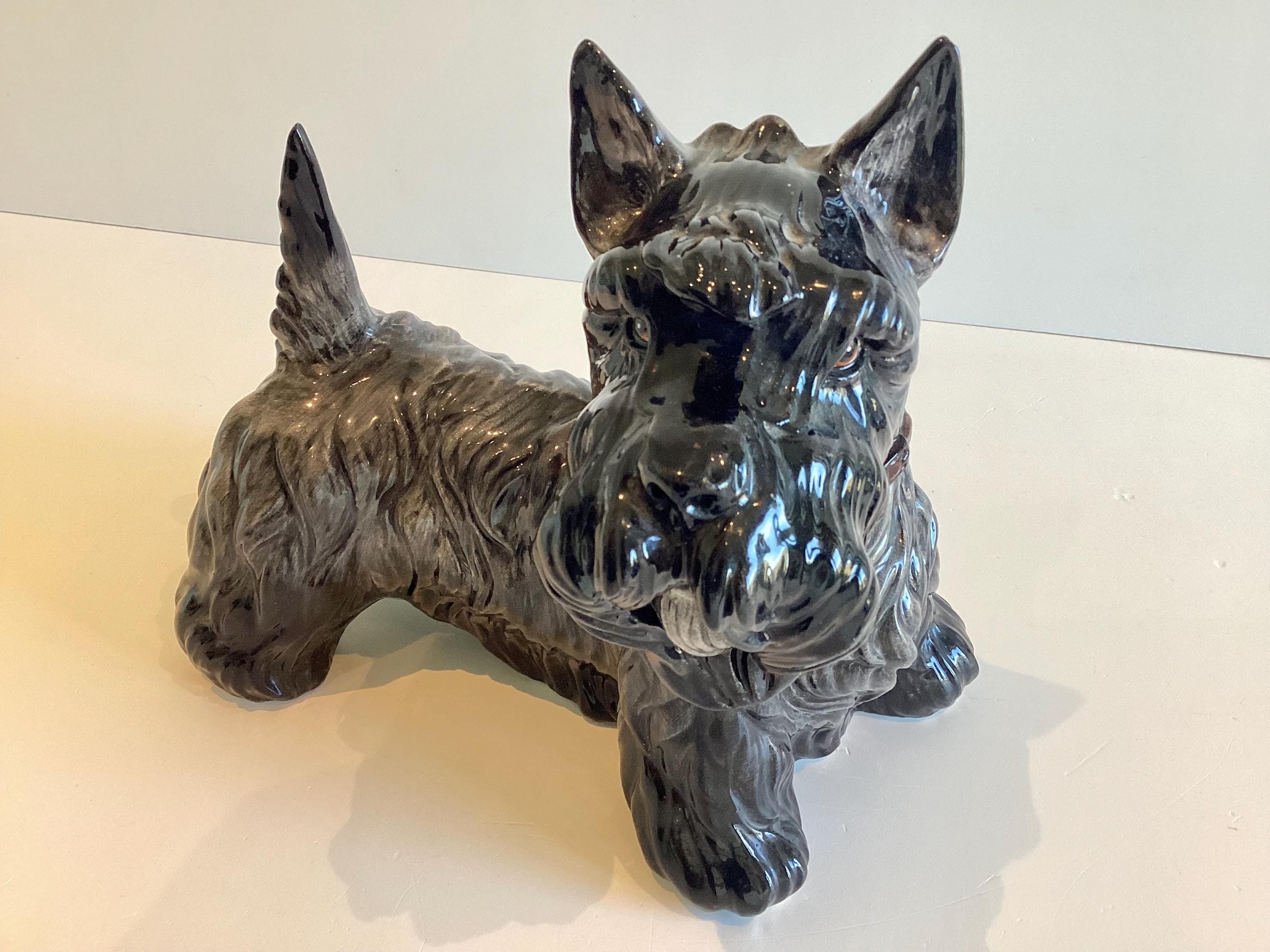 Vintage Figurine | Scottish Terrier 1950s Italian Ceramic Dog, Hand Painted Black Grey Glaze — photo 7 of 11