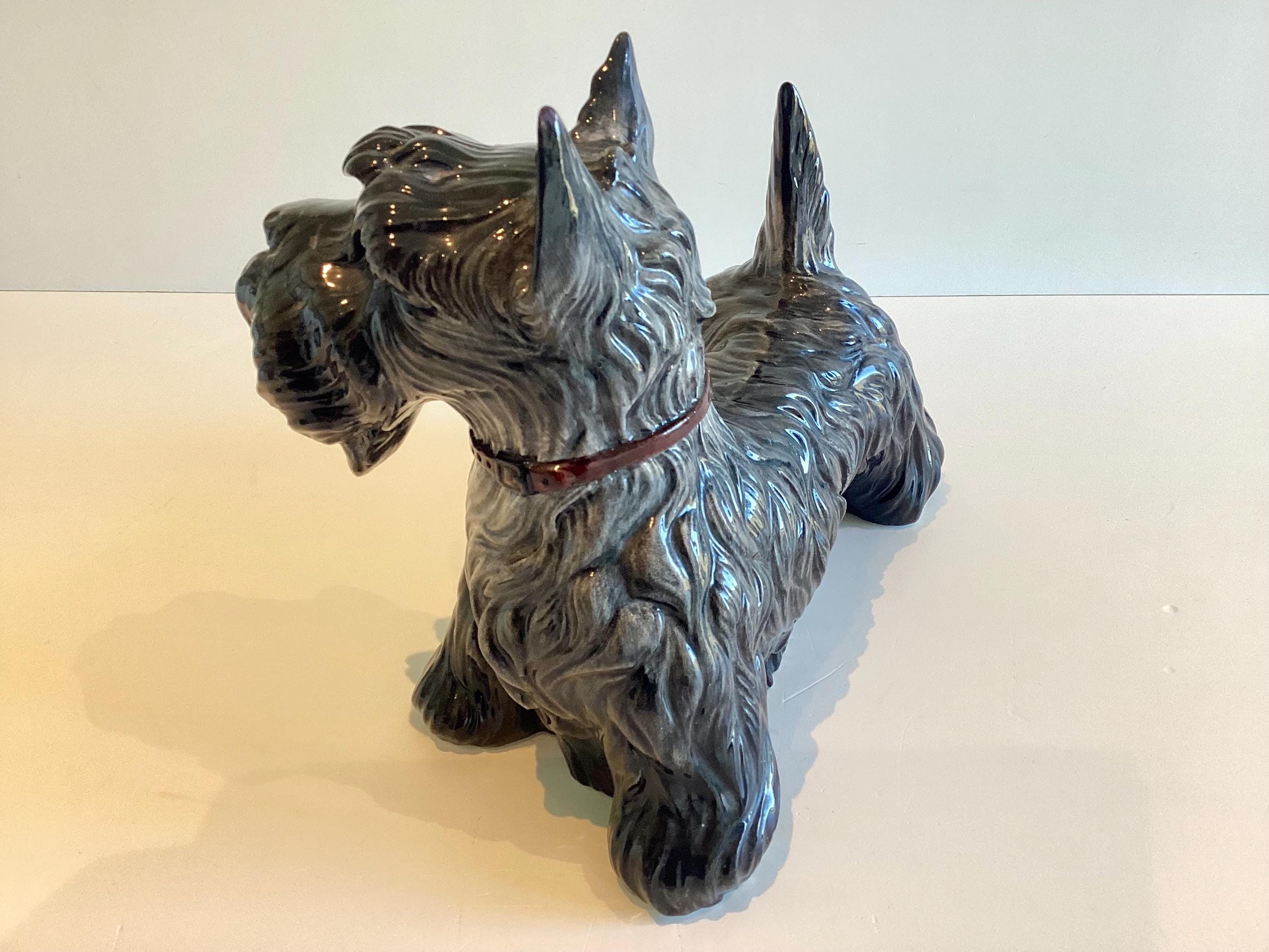 Vintage Figurine | Scottish Terrier 1950s Italian Ceramic Dog, Hand Painted Black Grey Glaze — photo 8 of 11