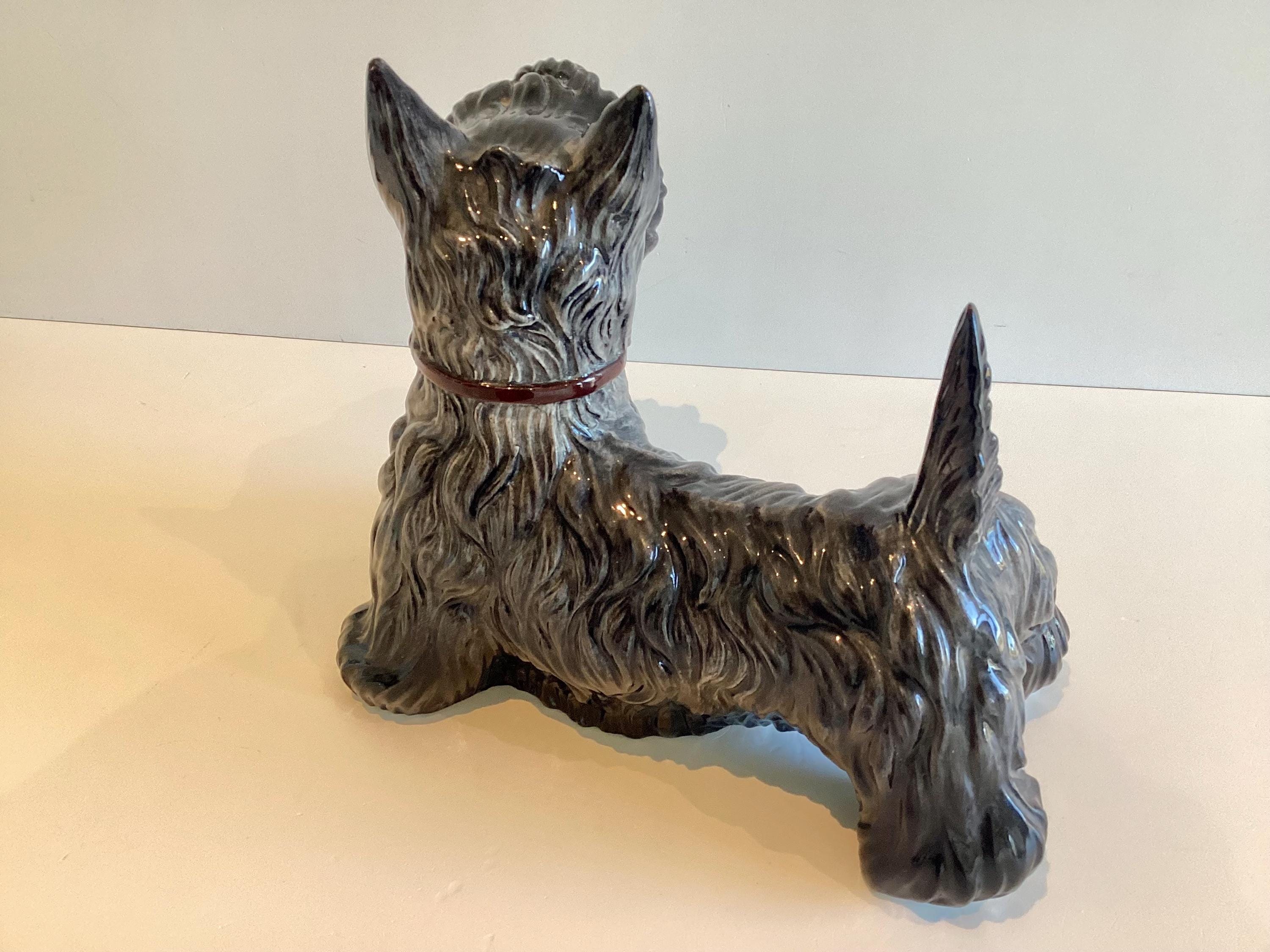 Vintage Figurine | Scottish Terrier 1950s Italian Ceramic Dog, Hand Painted Black Grey Glaze — photo 9 of 11