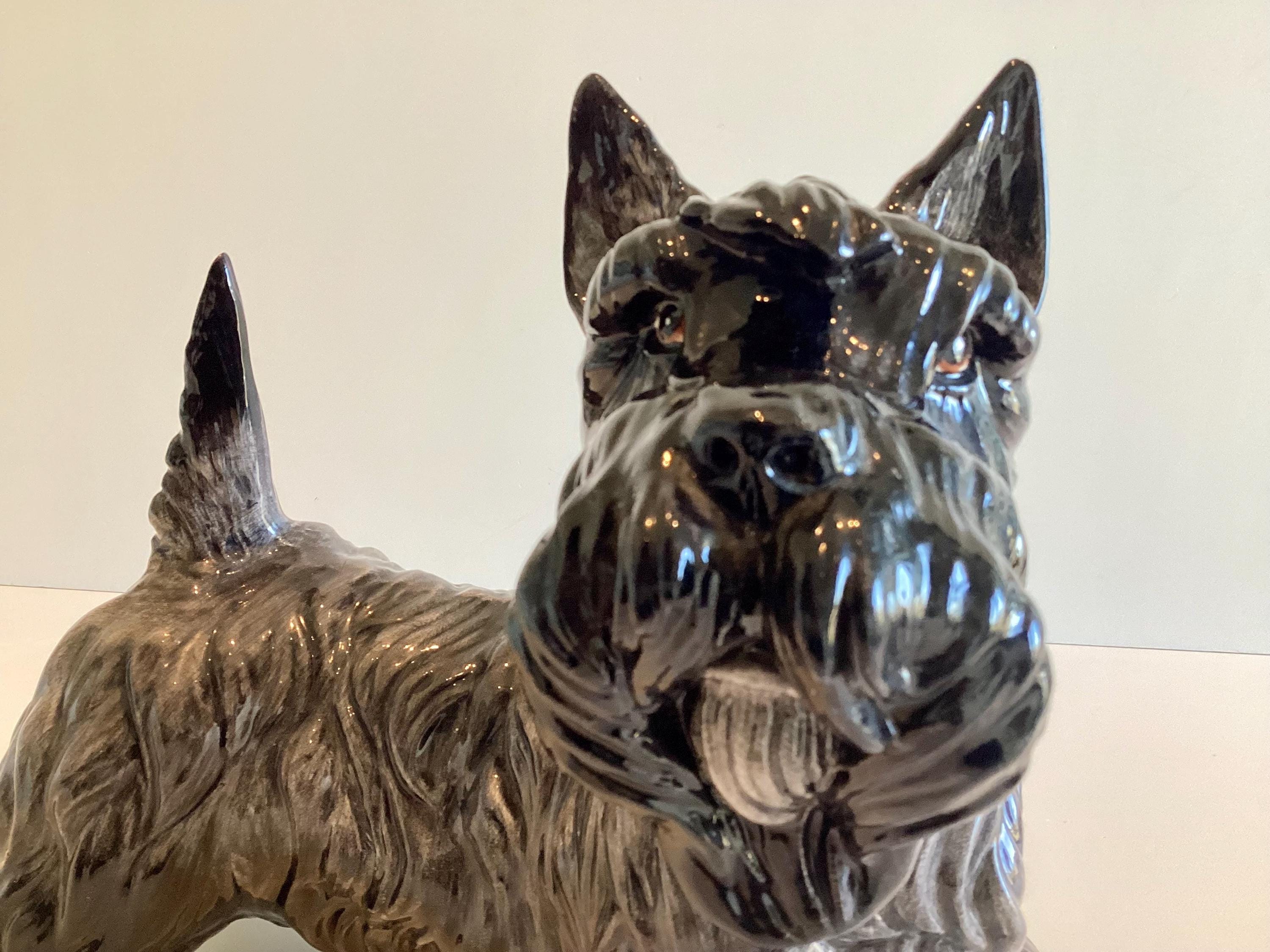 Vintage Figurine | Scottish Terrier 1950s Italian Ceramic Dog, Hand Painted Black Grey Glaze — photo 10 of 11