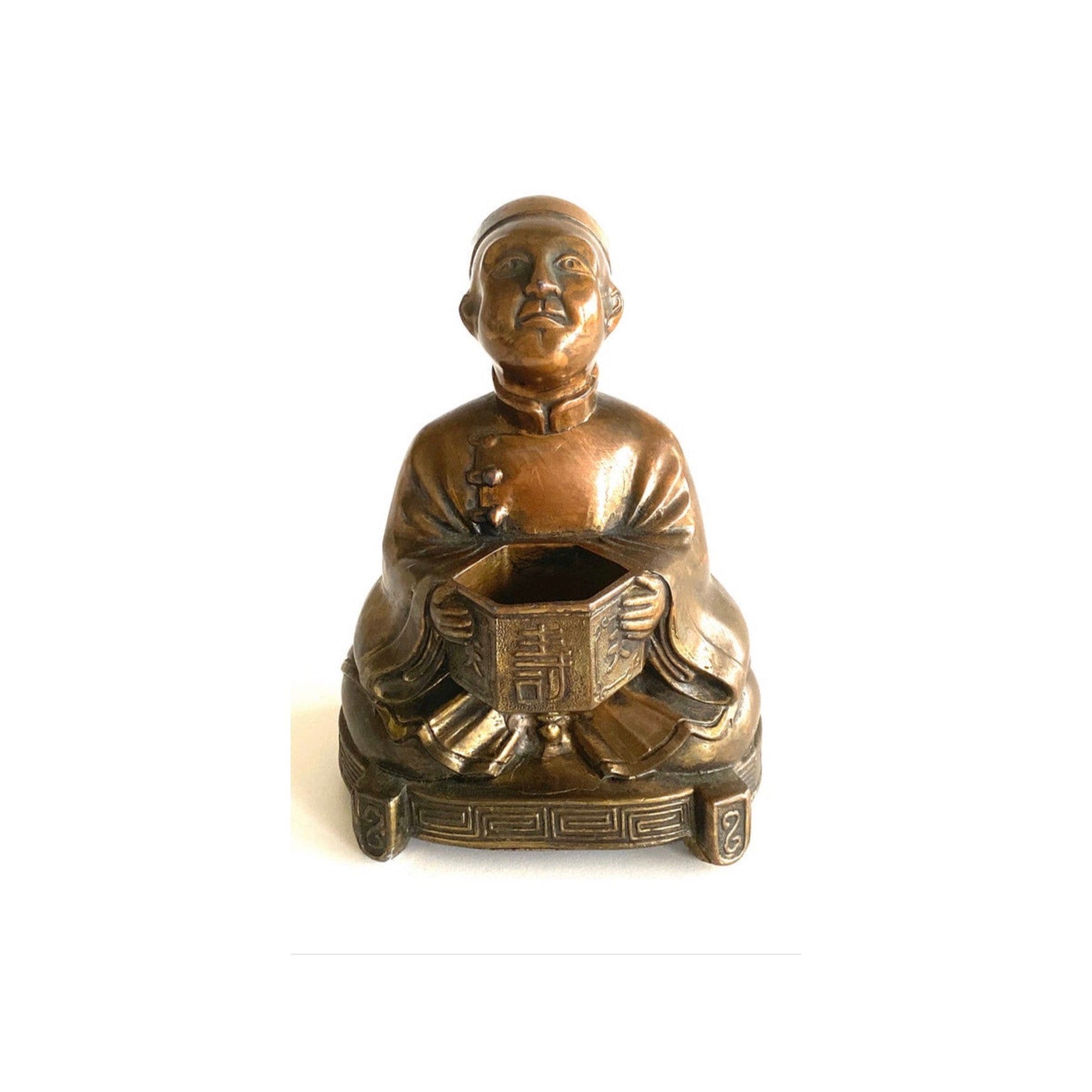 Vintage Bronze Sculpture | 1950s Chinese Seated Mandarin Official, Meditating Figure — photo 2 of 8