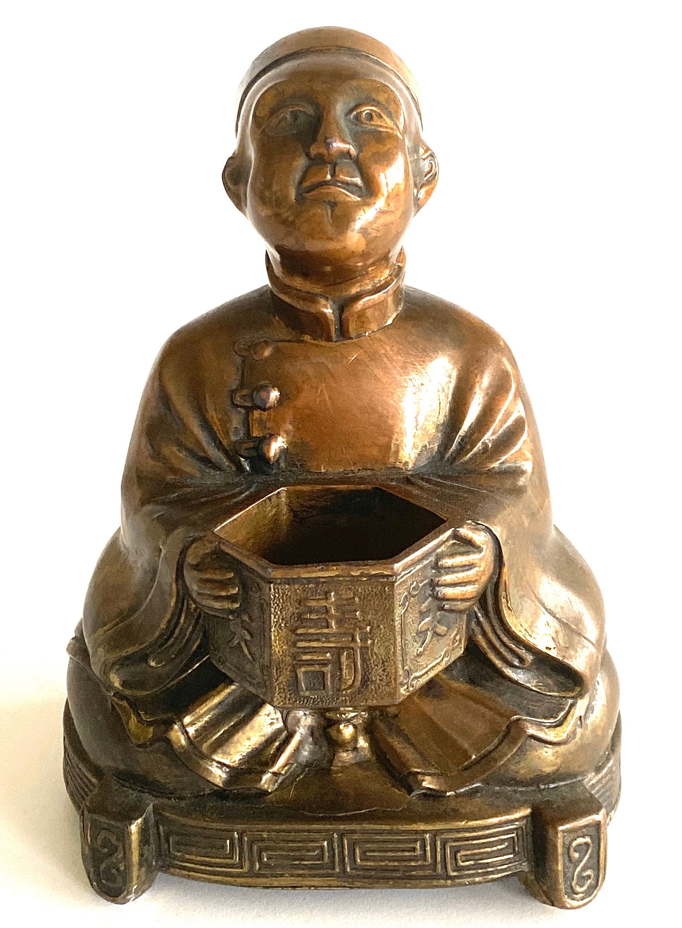 Vintage Bronze Sculpture | 1950s Chinese Seated Mandarin Official, Meditating Figure — photo 3 of 8