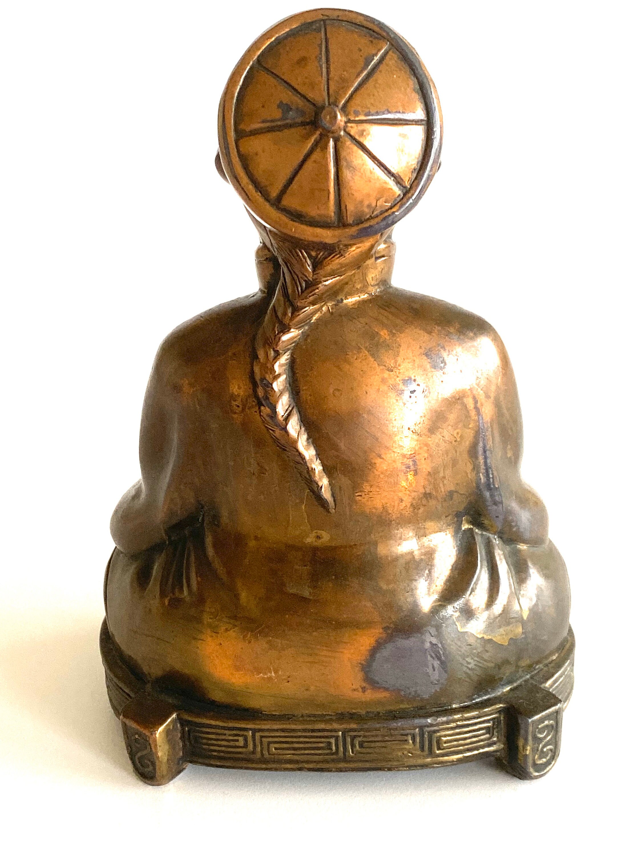 Vintage Bronze Sculpture | 1950s Chinese Seated Mandarin Official, Meditating Figure — photo 4 of 8