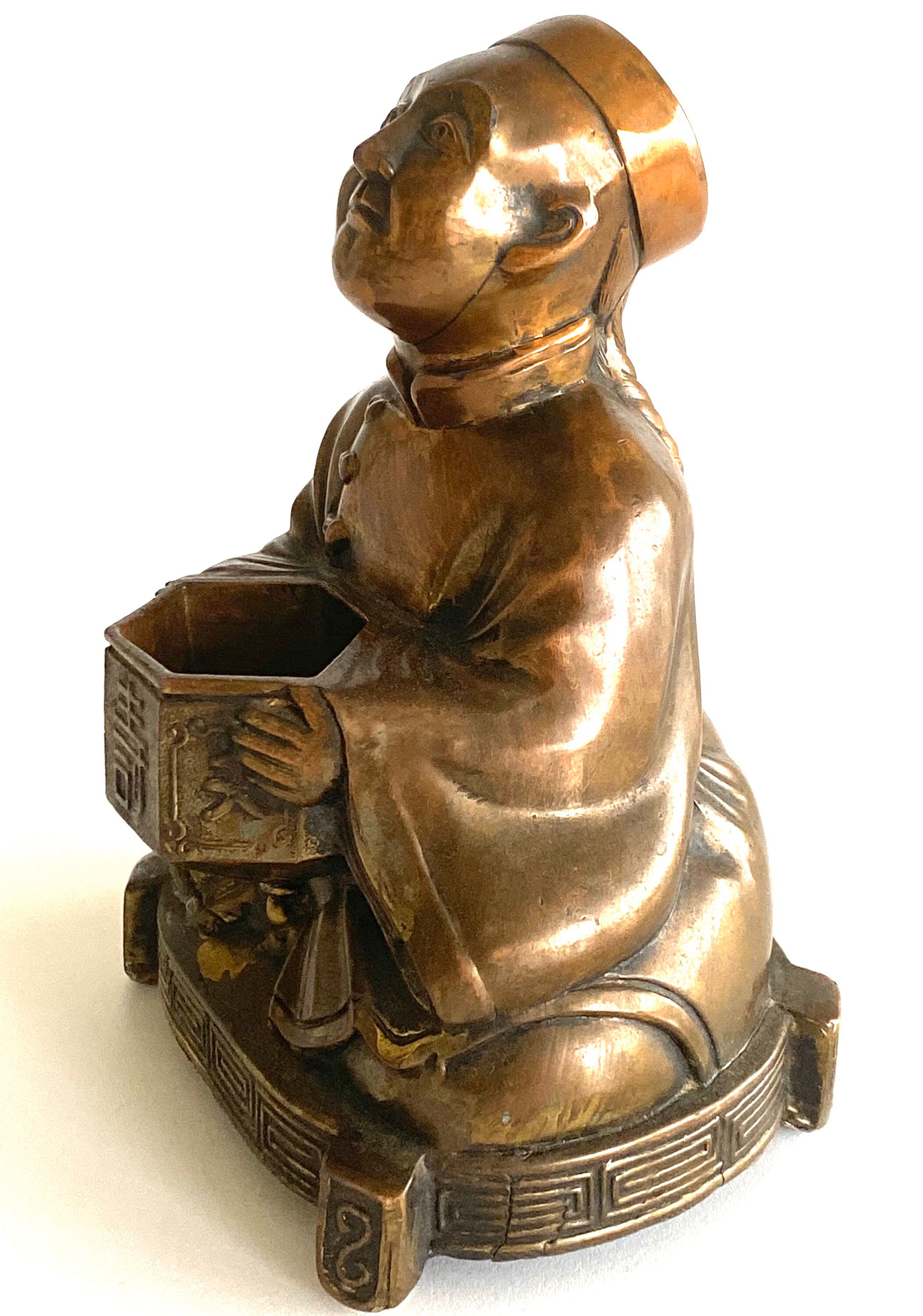 Vintage Bronze Sculpture | 1950s Chinese Seated Mandarin Official, Meditating Figure — photo 5 of 8