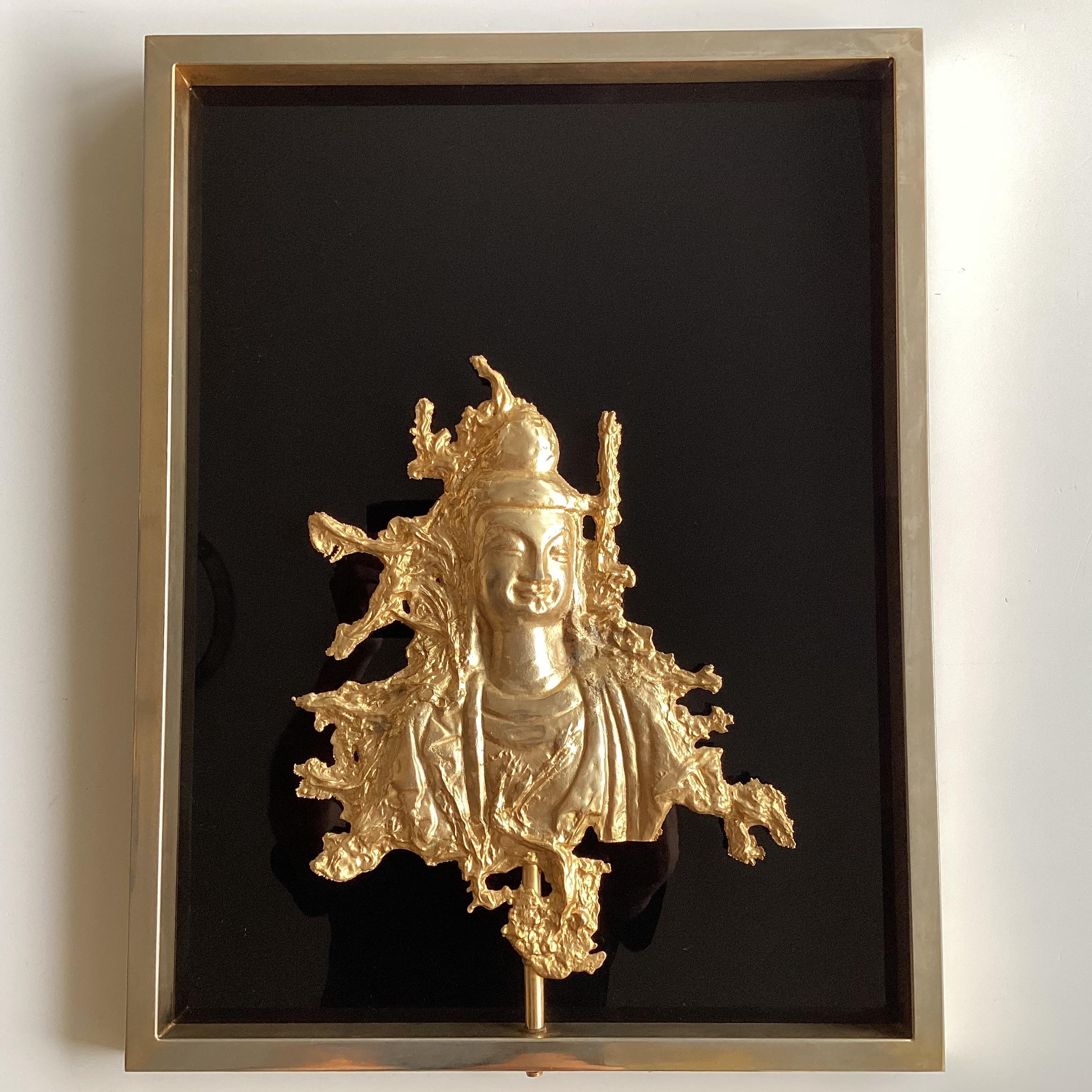 Vintage Sculpture | 1970s Gold Plated Buddha Wall Art, French Mid-Century Bronze* — photo 2 of 10