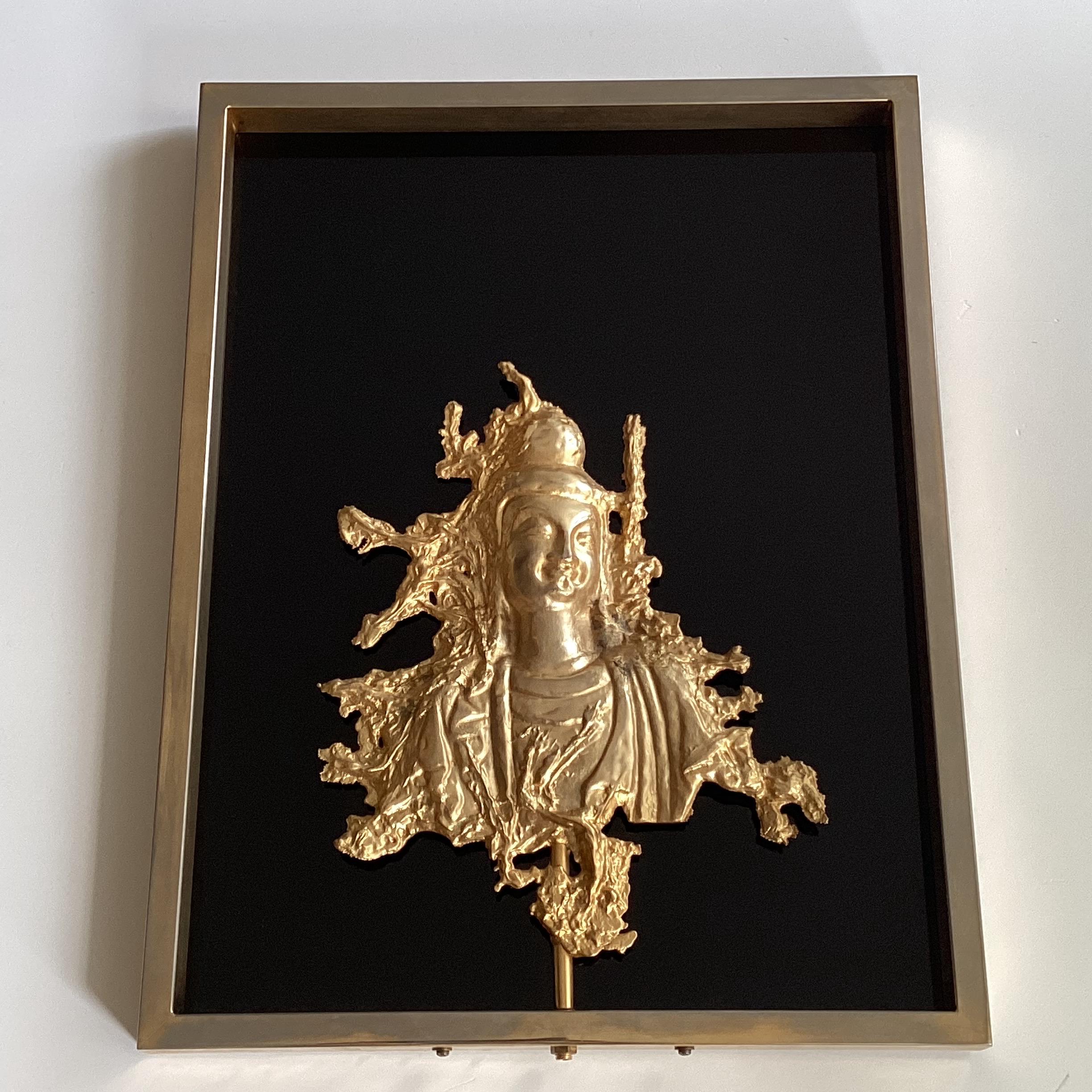 Vintage Sculpture | 1970s Gold Plated Buddha Wall Art, French Mid-Century Bronze* — photo 4 of 10