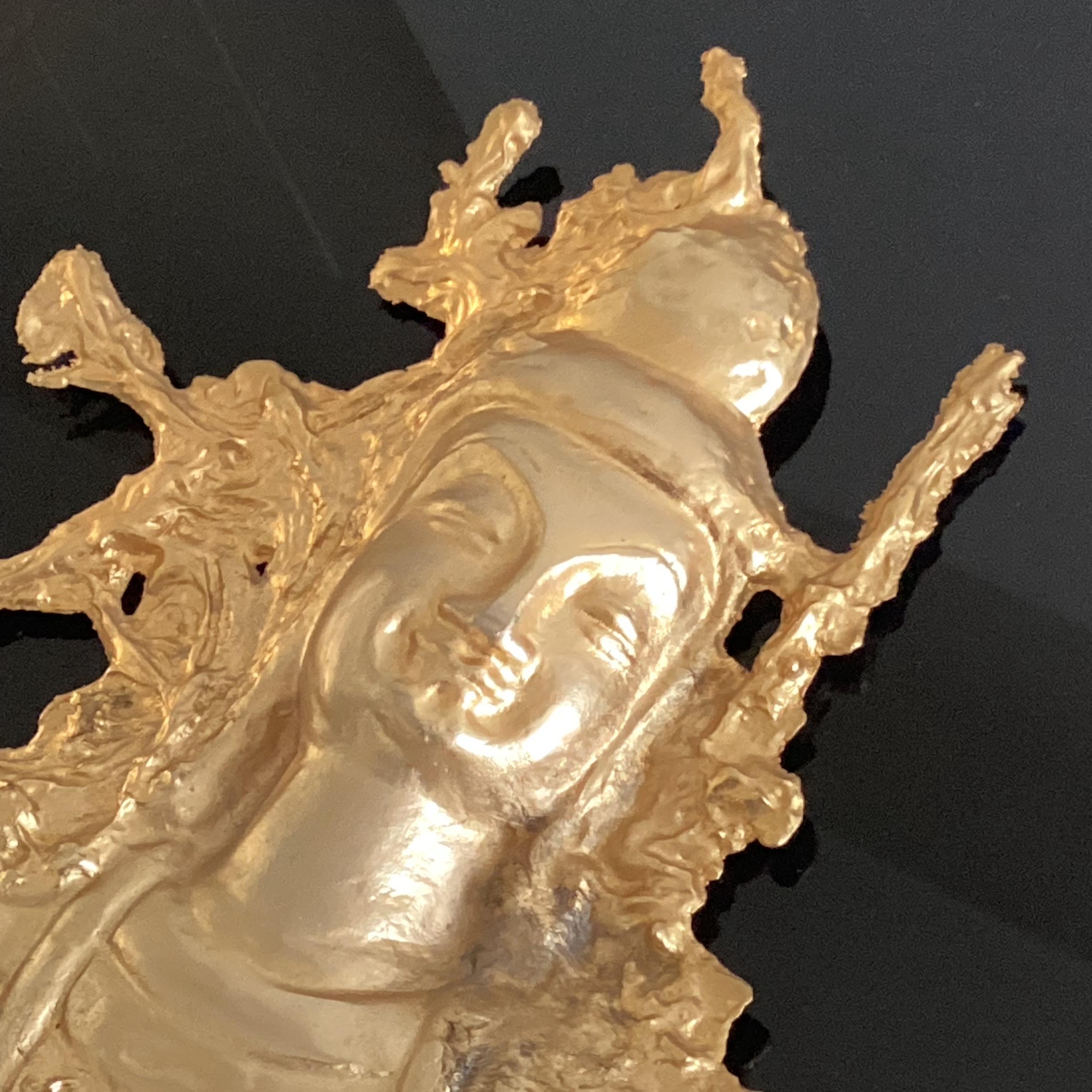 Vintage Sculpture | 1970s Gold Plated Buddha Wall Art, French Mid-Century Bronze* — photo 5 of 10