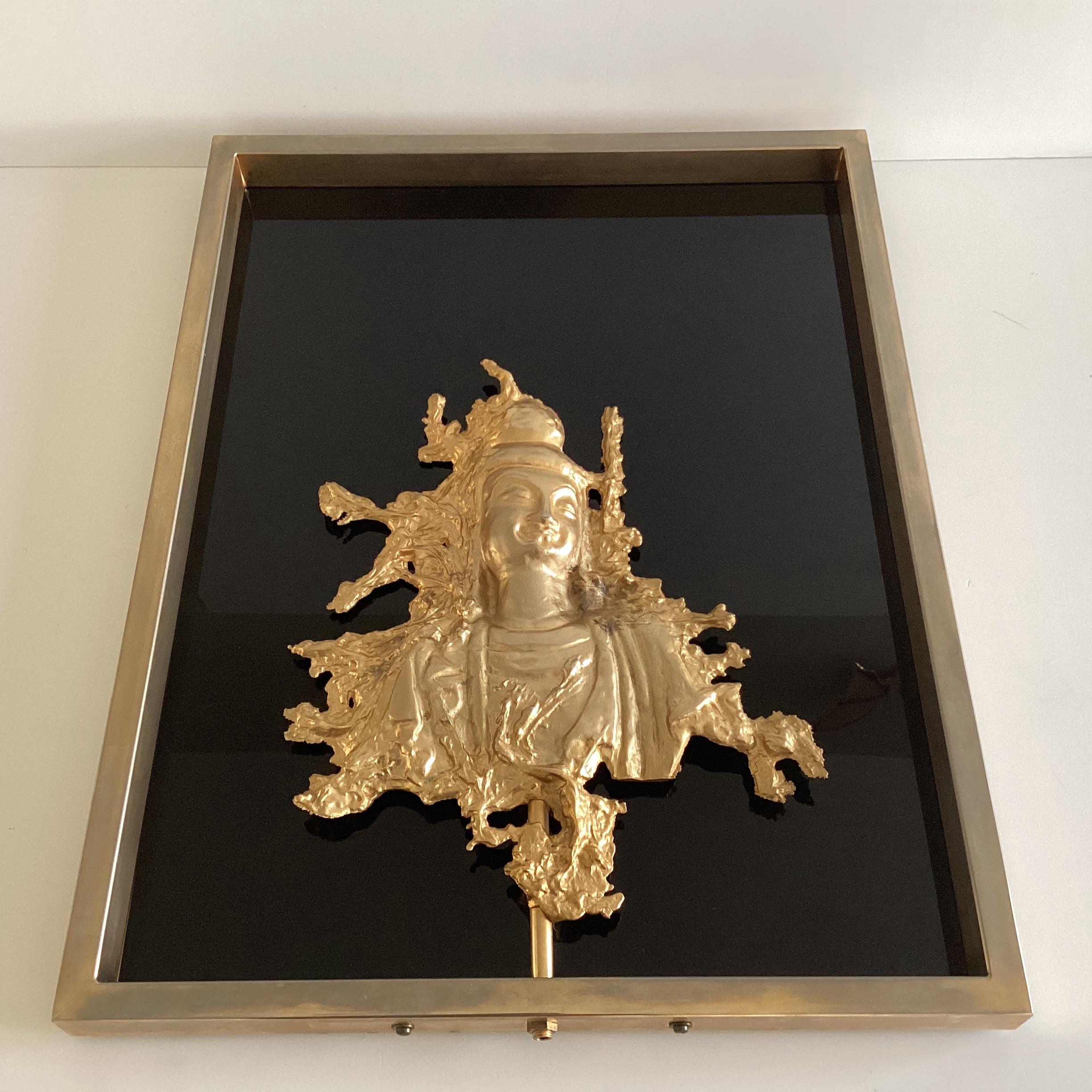 Vintage Sculpture | 1970s Gold Plated Buddha Wall Art, French Mid-Century Bronze* — photo 7 of 10