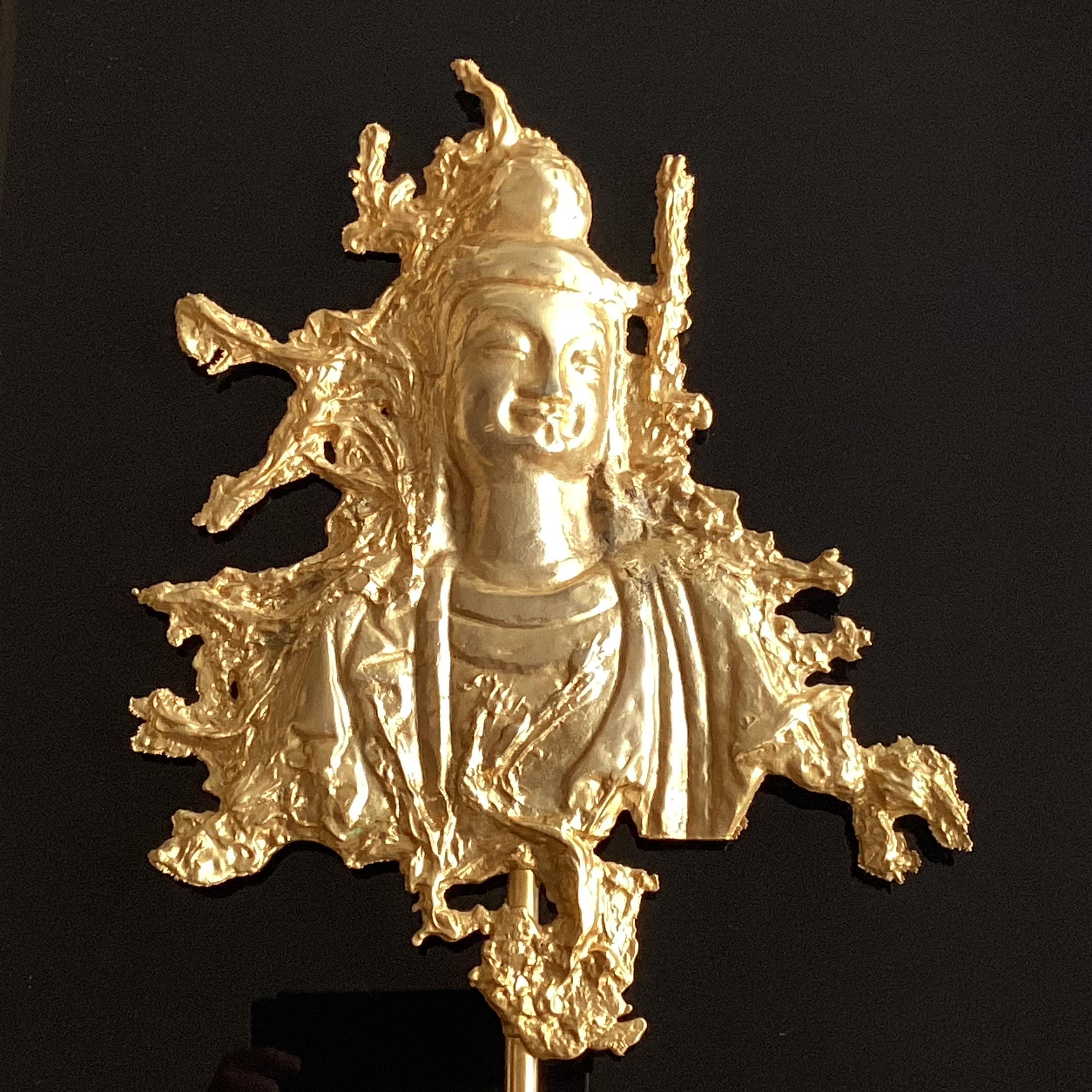 Vintage Sculpture | 1970s Gold Plated Buddha Wall Art, French Mid-Century Bronze* — photo 8 of 10