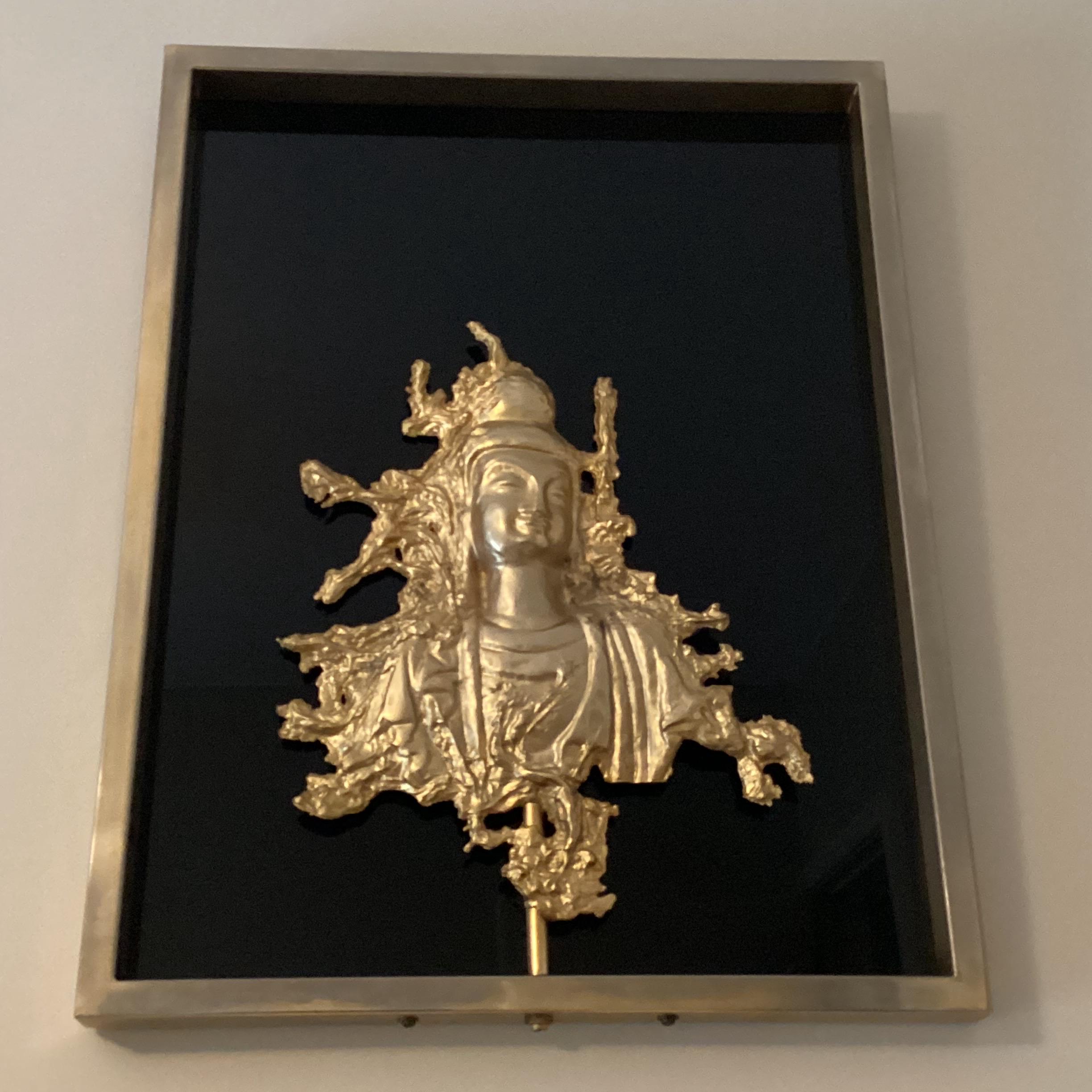 Vintage Sculpture | 1970s Gold Plated Buddha Wall Art, French Mid-Century Bronze* — photo 9 of 10