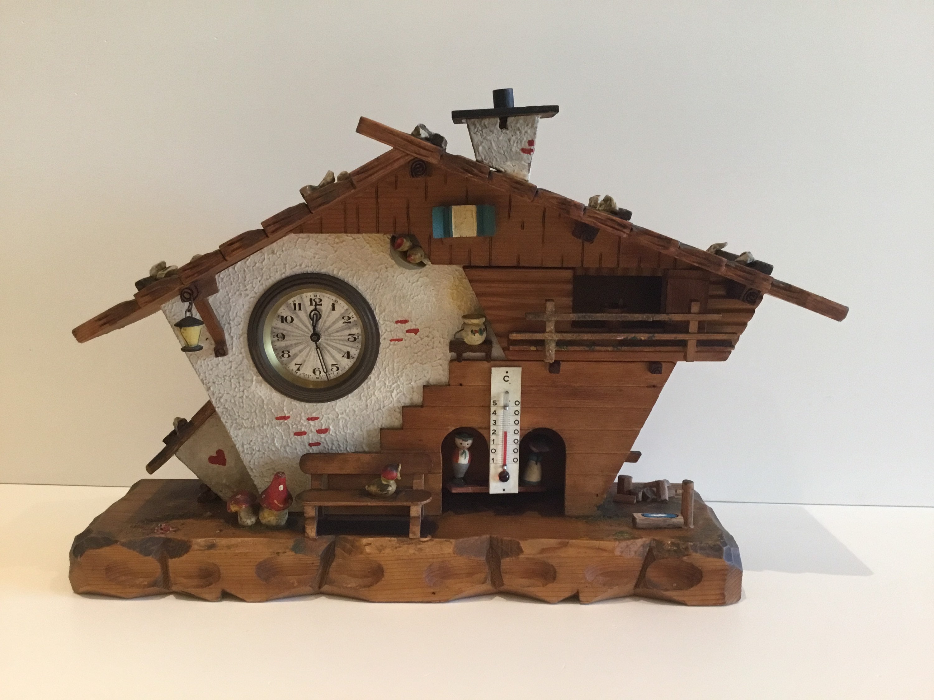 Large Wooden Chalet (1950s) Table Clock - Barometer Made In Germany — photo 2 of 9