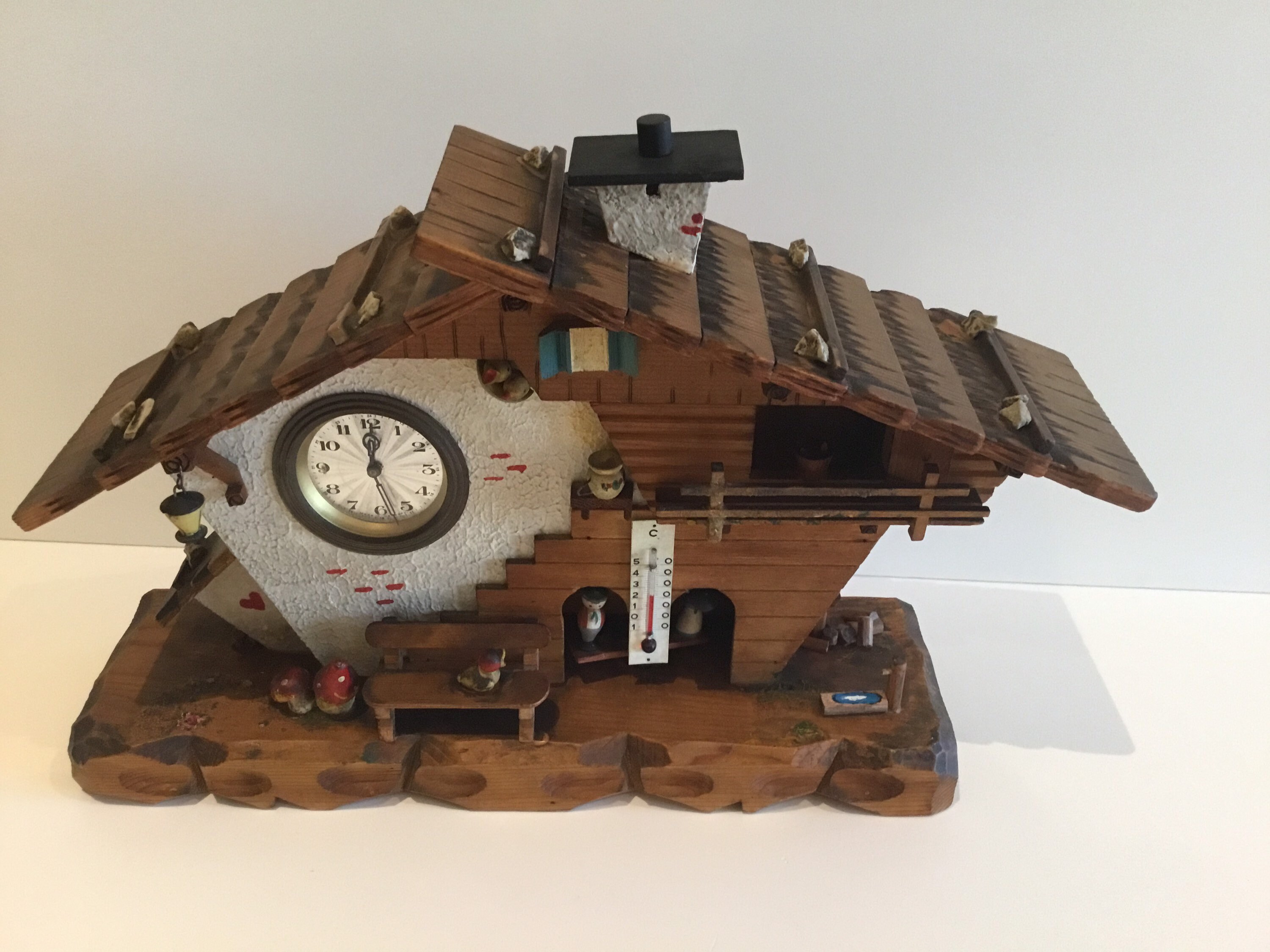 Large Wooden Chalet (1950s) Table Clock - Barometer Made In Germany — photo 3 of 9