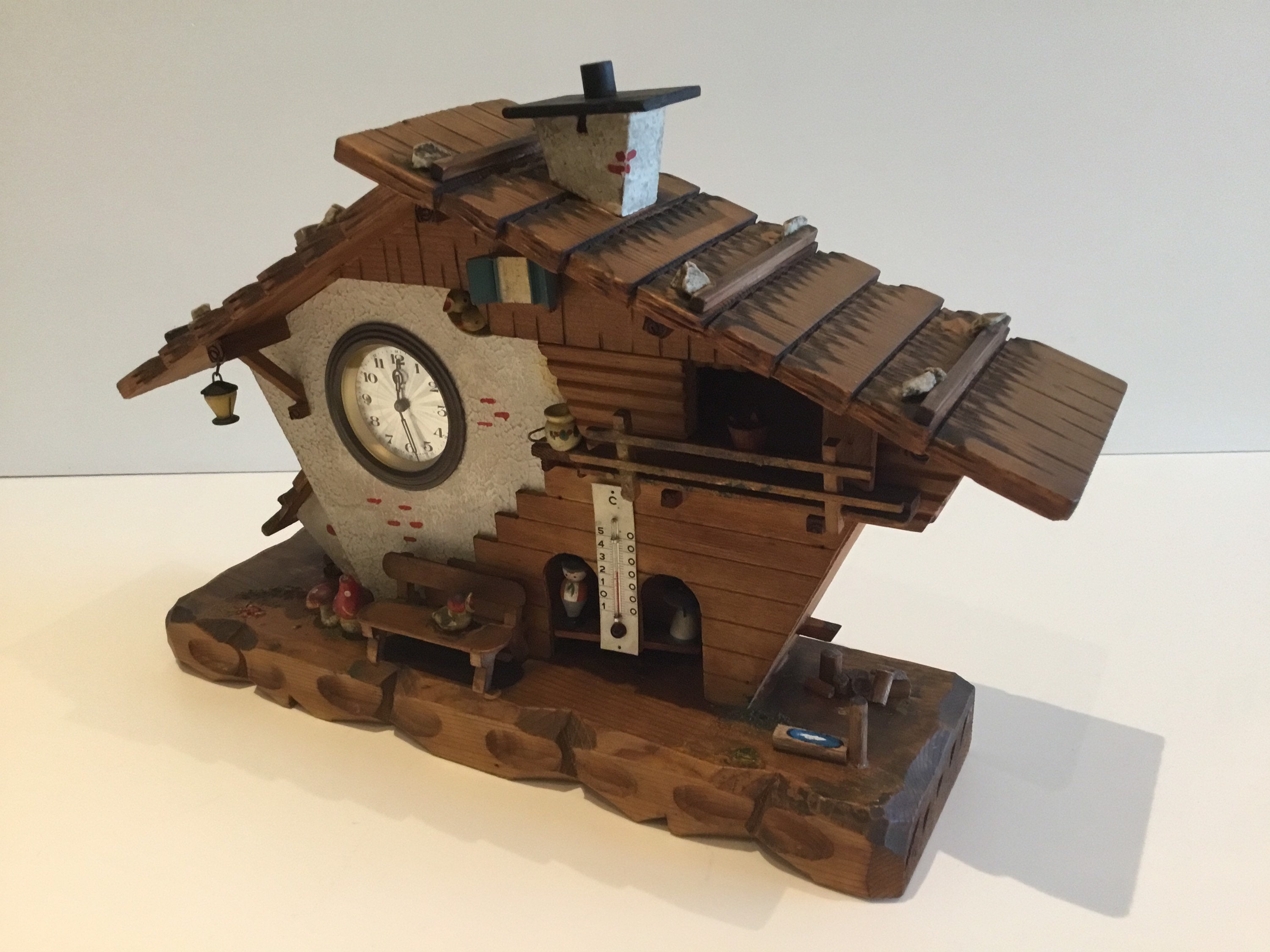 Large Wooden Chalet (1950s) Table Clock - Barometer Made In Germany — photo 4 of 9