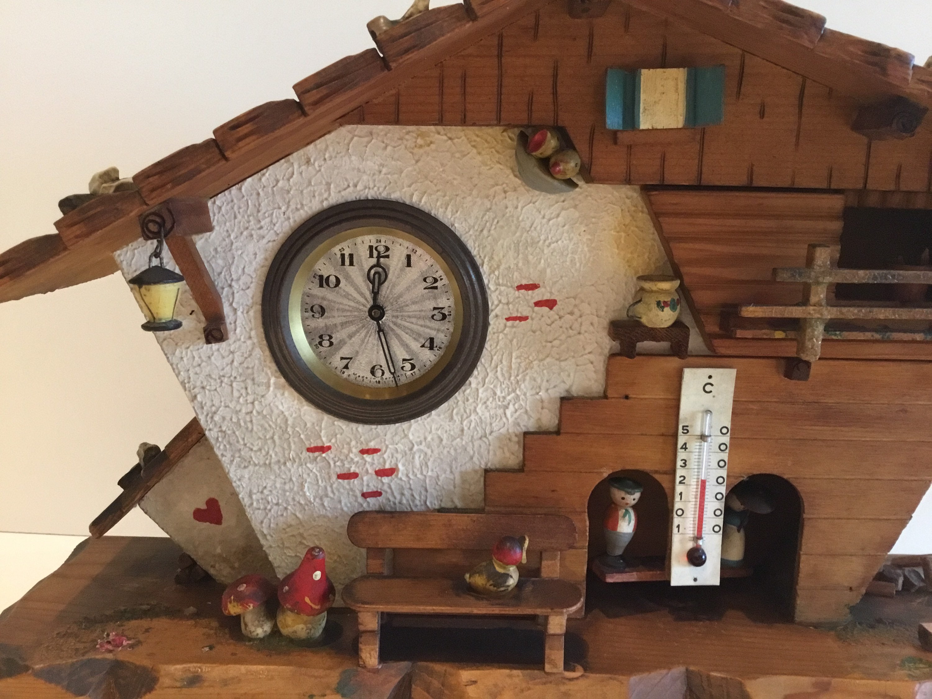 Large Wooden Chalet (1950s) Table Clock - Barometer Made In Germany — photo 6 of 9