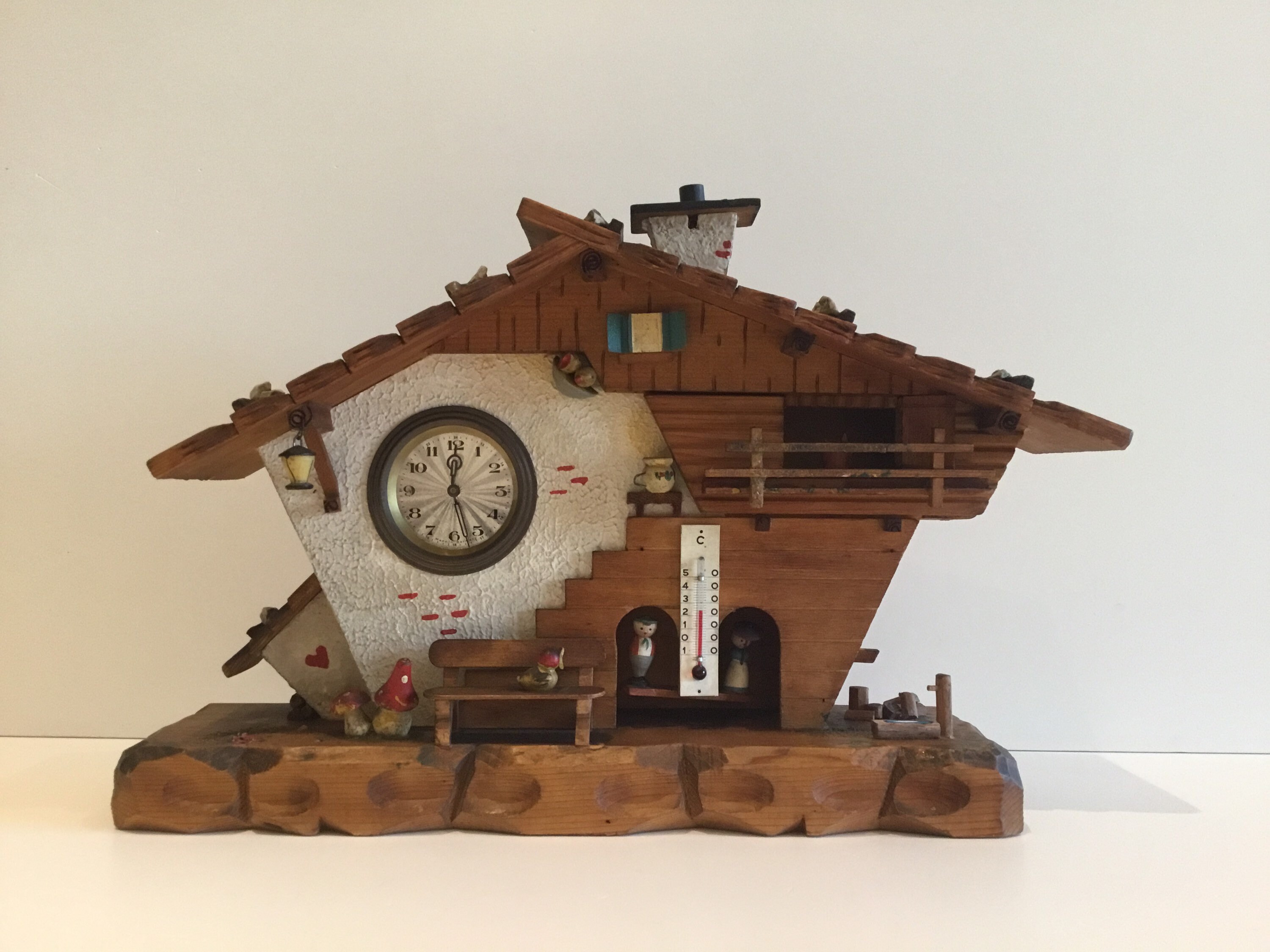 Large Wooden Chalet (1950s) Table Clock - Barometer Made In Germany — photo 8 of 9