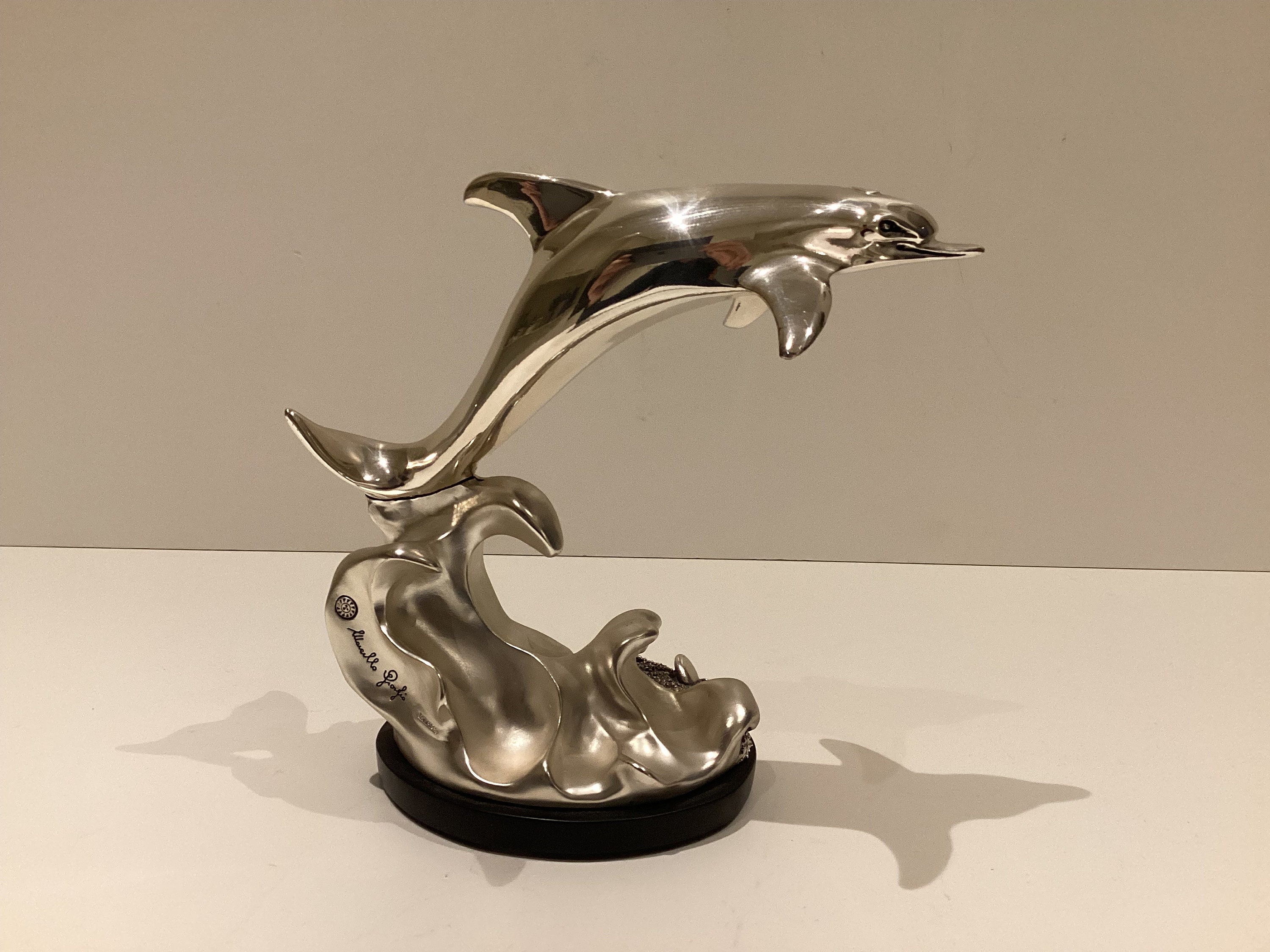 Vintage Italian Sculpture | Marcello Giorgio Silver Dolphin, 1970s Laminated Resin Art — photo 2 of 8