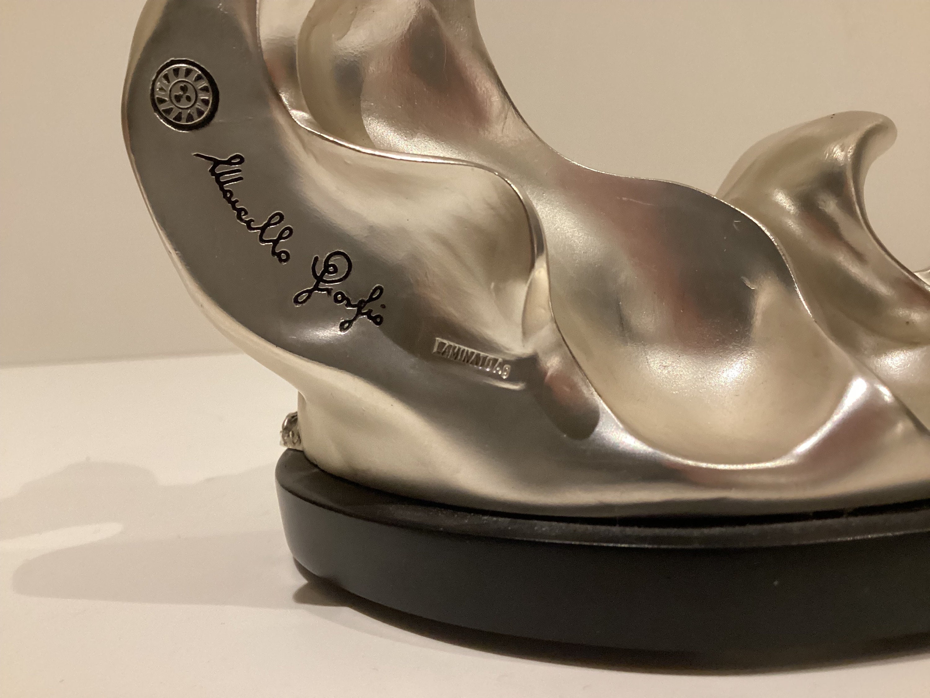 Vintage Italian Sculpture | Marcello Giorgio Silver Dolphin, 1970s Laminated Resin Art — photo 7 of 8