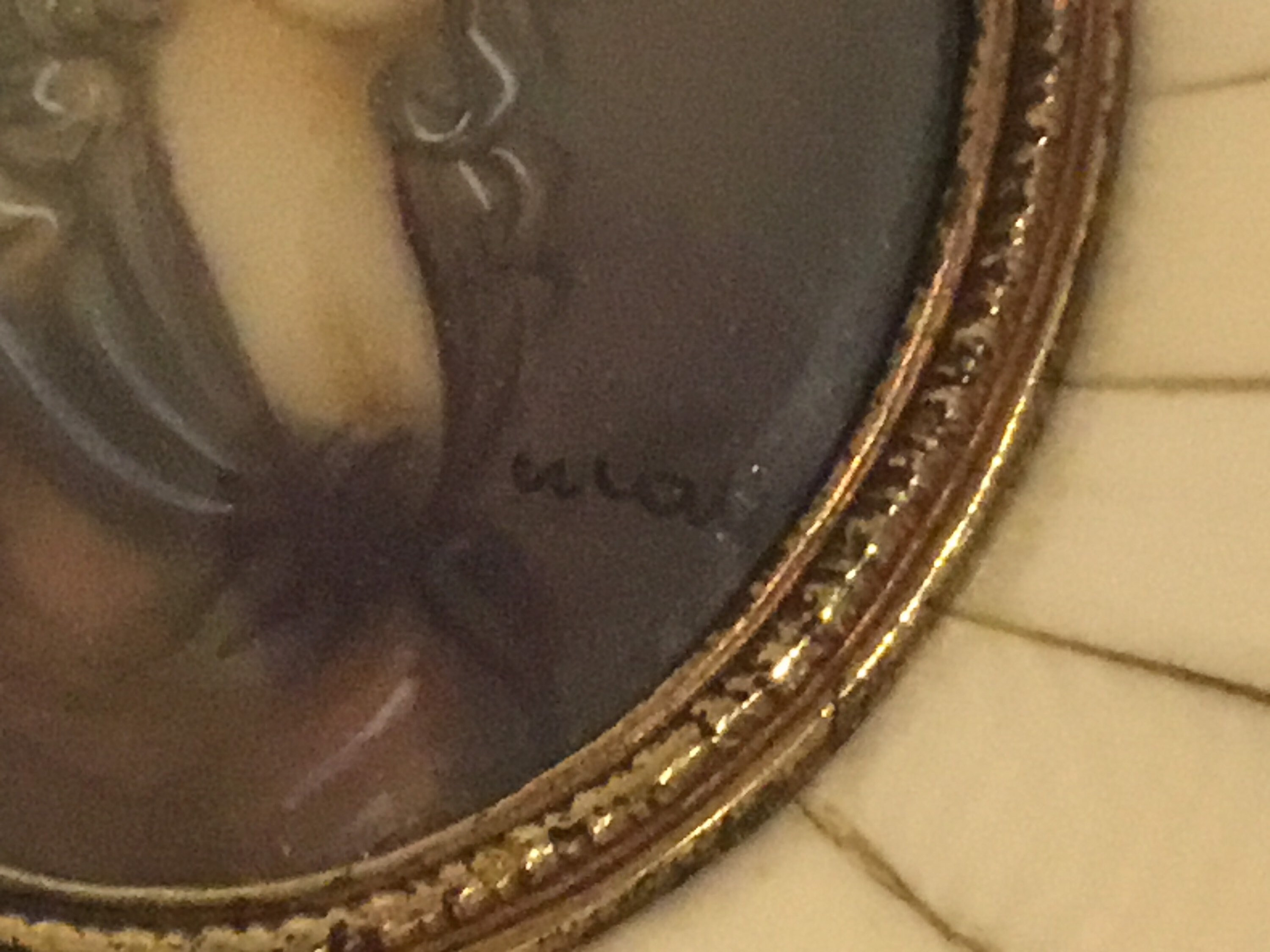 Antique Miniature Portrait Lady of Court 19th Century France - Convex Glass & Ornate Plaque — photo 5 of 6