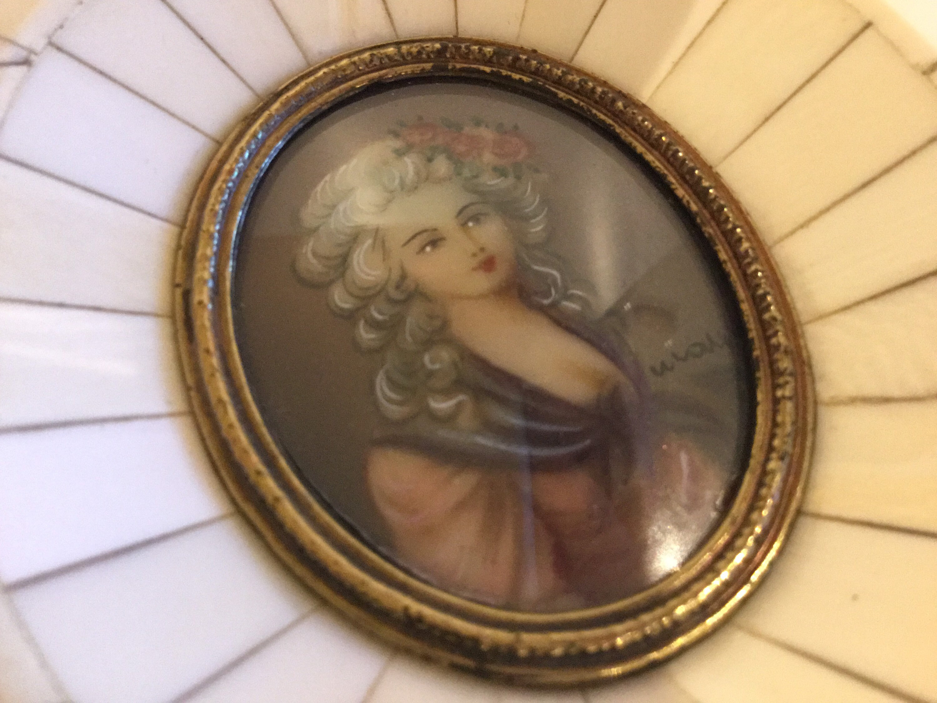 Antique Miniature Portrait Lady of Court 19th Century France - Convex Glass & Ornate Plaque — photo 6 of 6