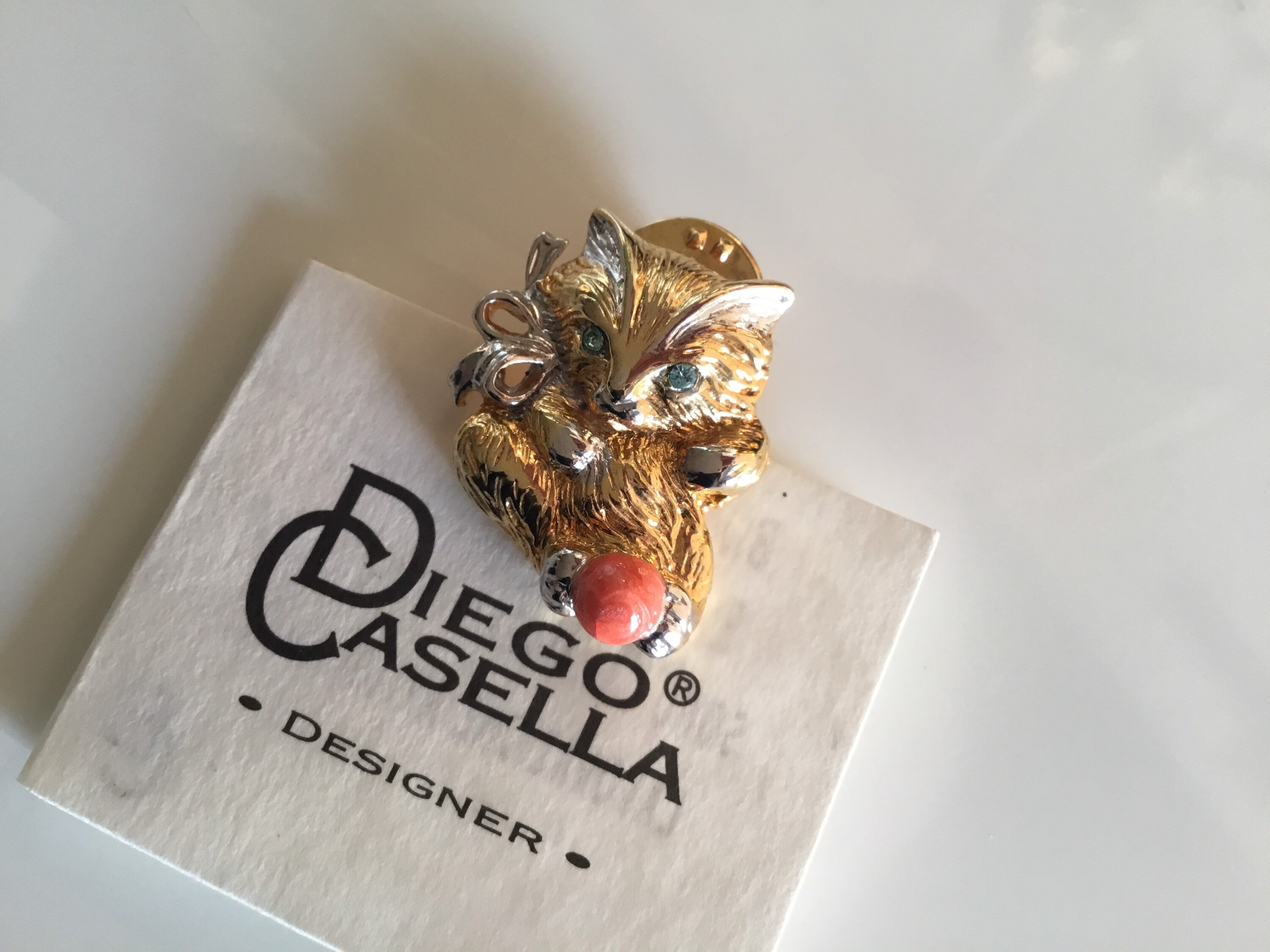 Vintage Brooch | Diego Casella-Pc-1954 Gold 24k & Rhodium 1000 Bicolor with Swarovski Eyes 1990s — photo 2 of 6