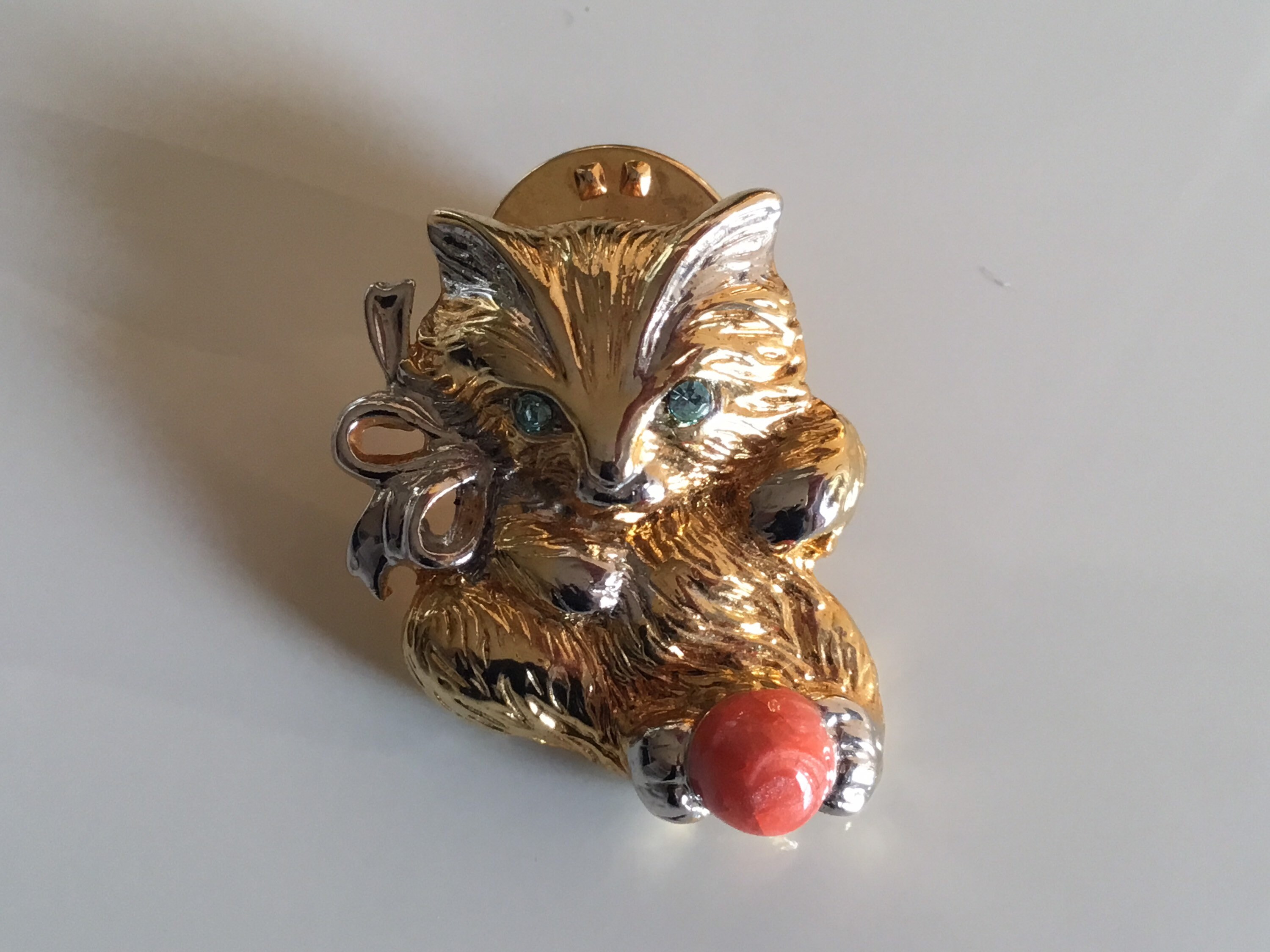 Vintage Brooch | Diego Casella-Pc-1954 Gold 24k & Rhodium 1000 Bicolor with Swarovski Eyes 1990s — photo 3 of 6