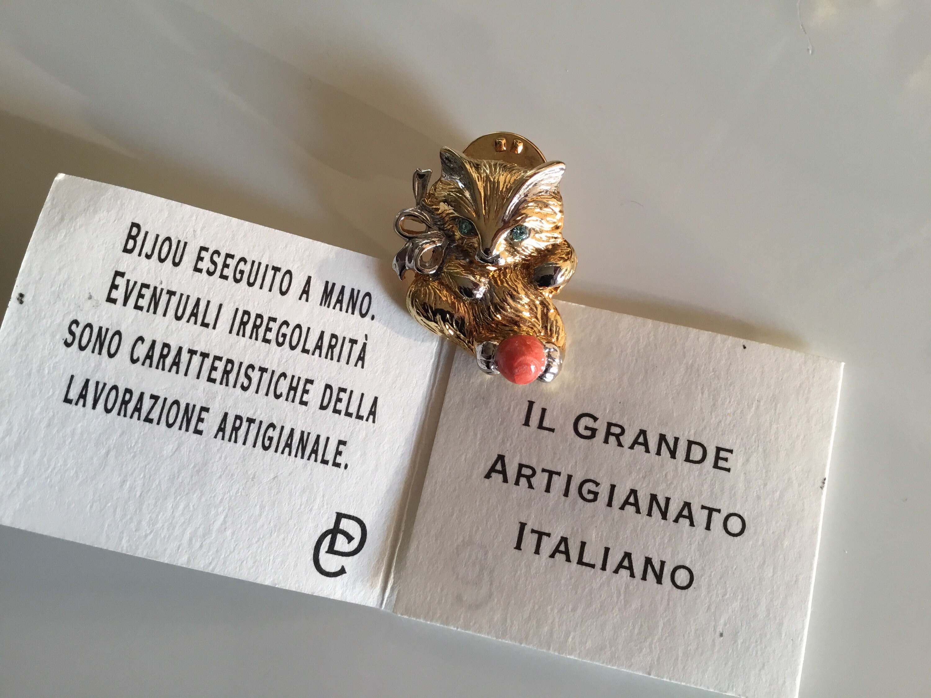Vintage Brooch | Diego Casella-Pc-1954 Gold 24k & Rhodium 1000 Bicolor with Swarovski Eyes 1990s — photo 5 of 6