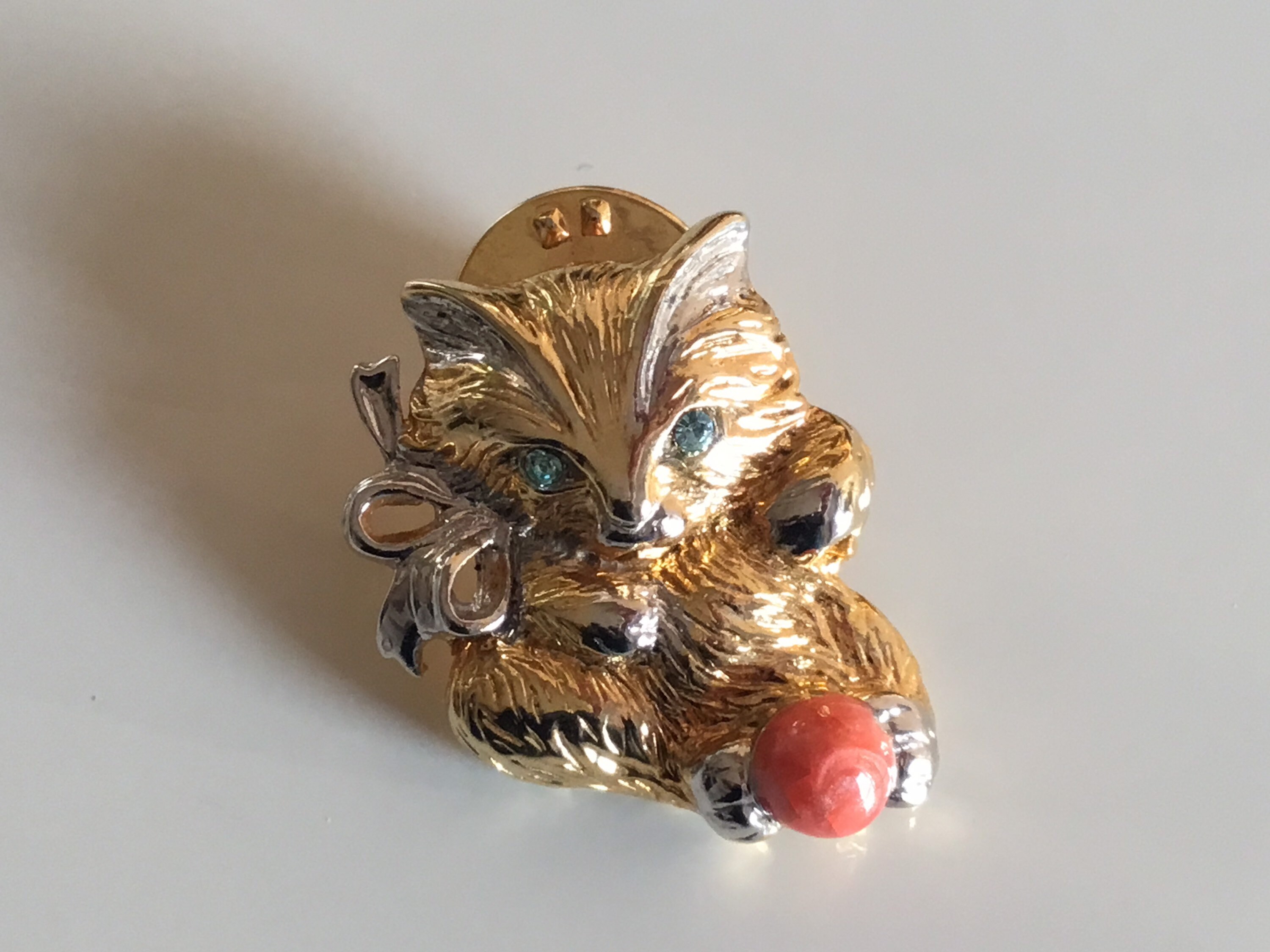Vintage Brooch | Diego Casella-Pc-1954 Gold 24k & Rhodium 1000 Bicolor with Swarovski Eyes 1990s — photo 6 of 6