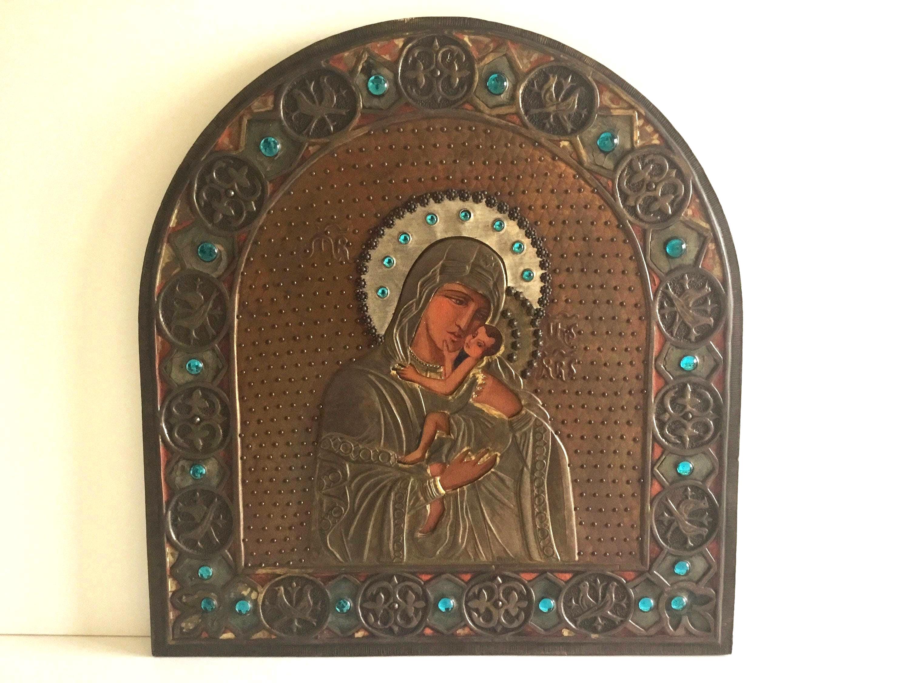 Antique Icon — Large Eleousa Madonna of Tenderness, Hand-Painted 1900s Orthodox Art — photo 3 of 10