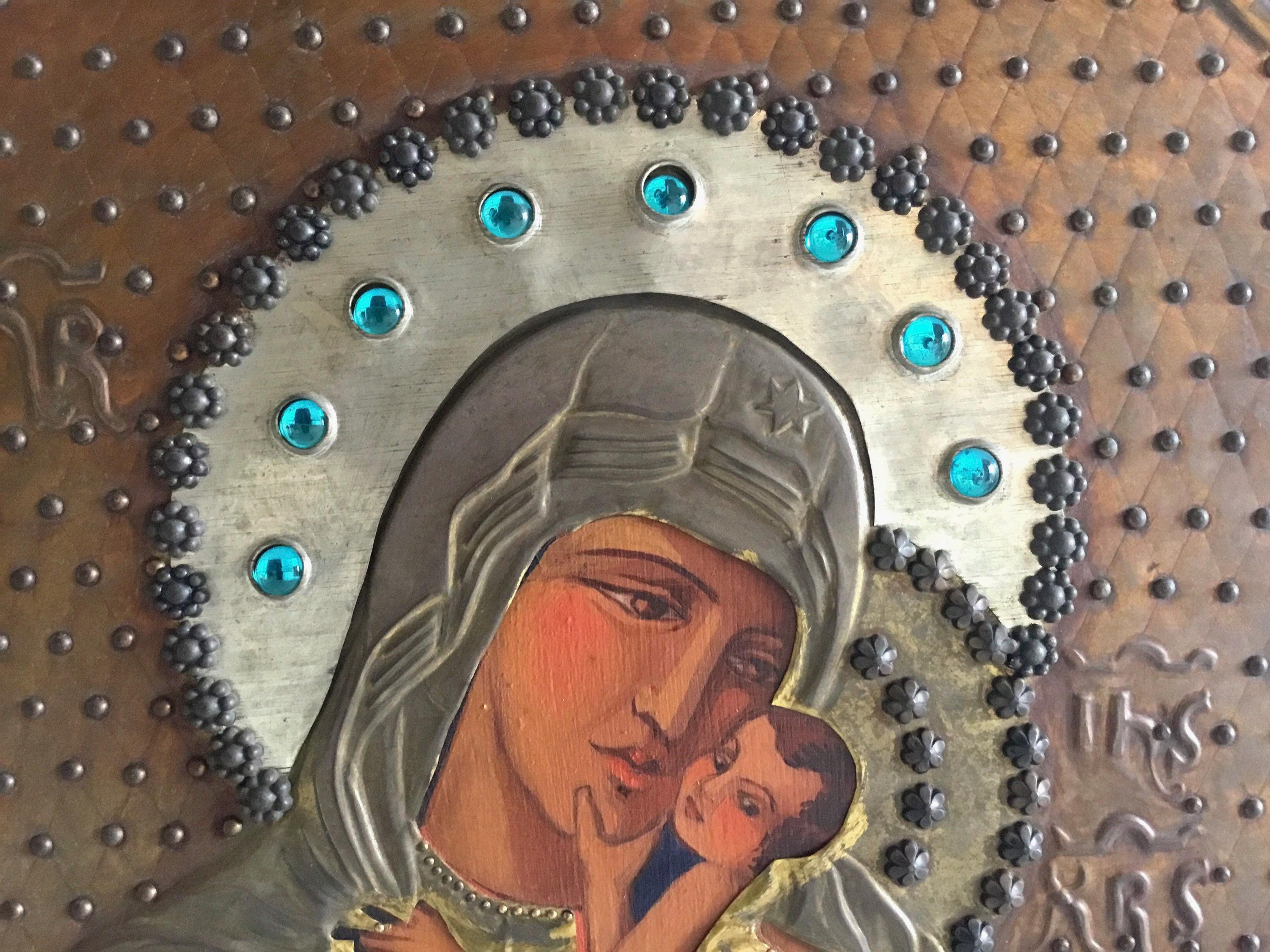 Antique Icon — Large Eleousa Madonna of Tenderness, Hand-Painted 1900s Orthodox Art — photo 4 of 10