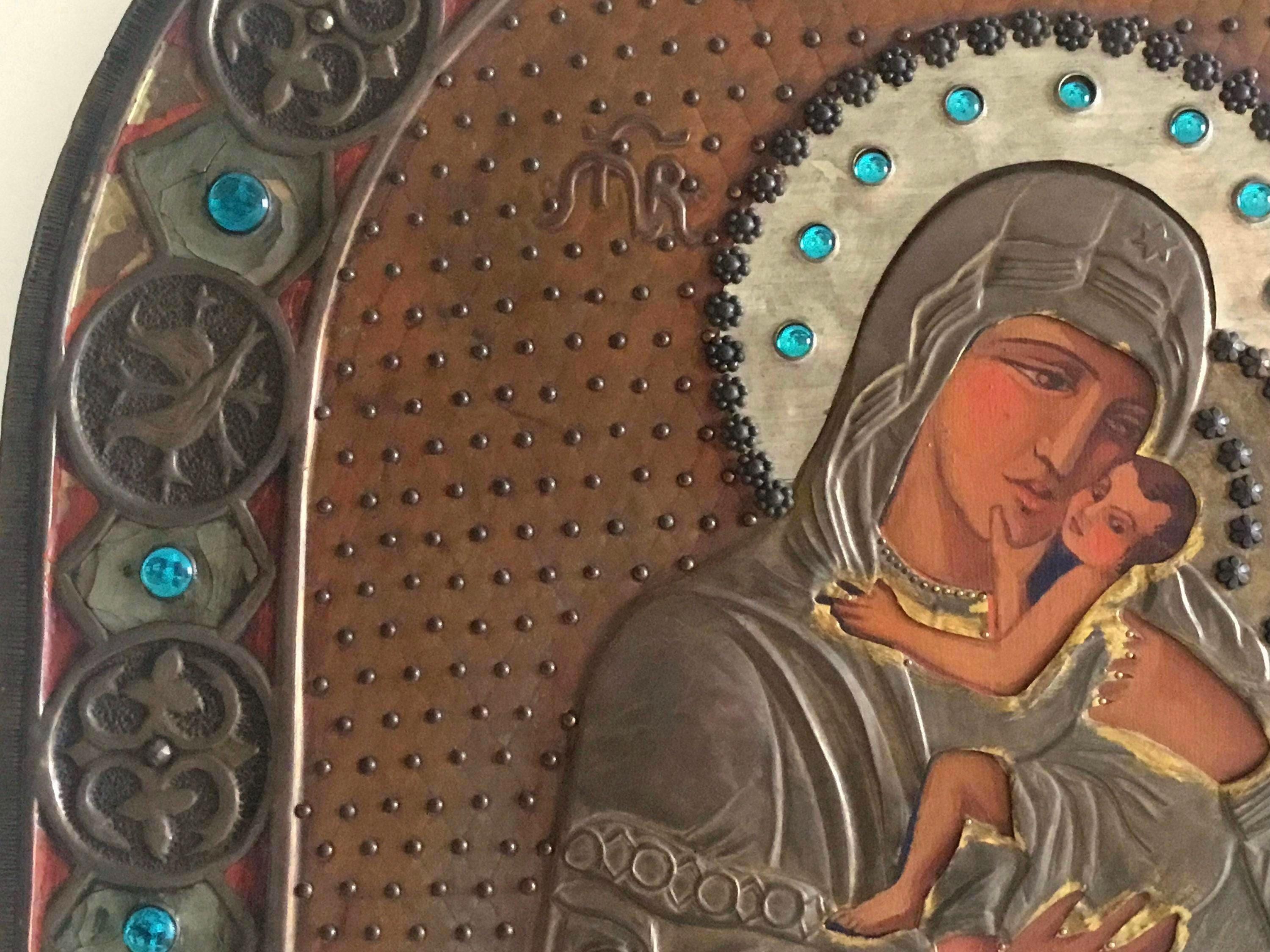 Antique Icon — Large Eleousa Madonna of Tenderness, Hand-Painted 1900s Orthodox Art — photo 6 of 10