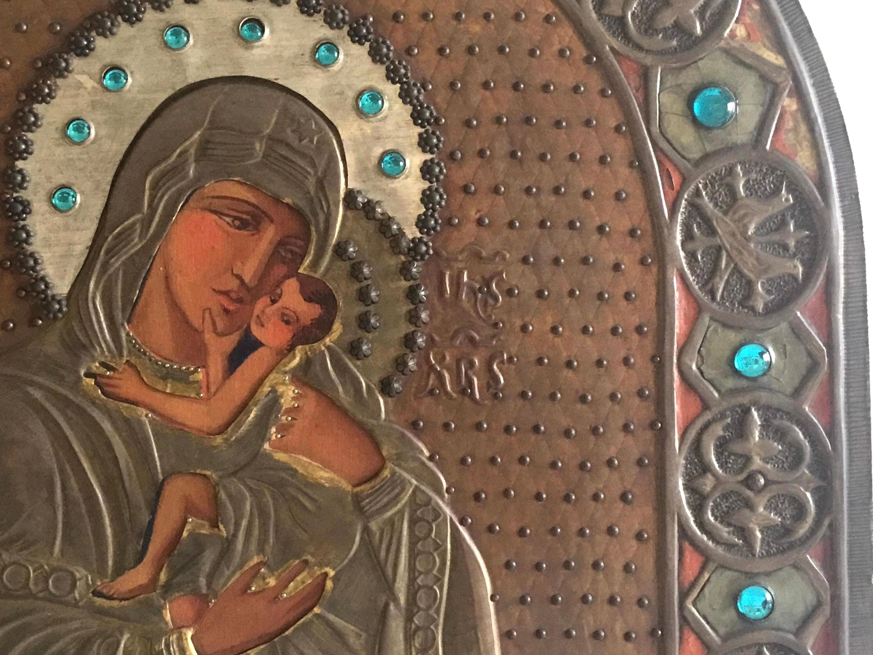 Antique Icon — Large Eleousa Madonna of Tenderness, Hand-Painted 1900s Orthodox Art — photo 7 of 10