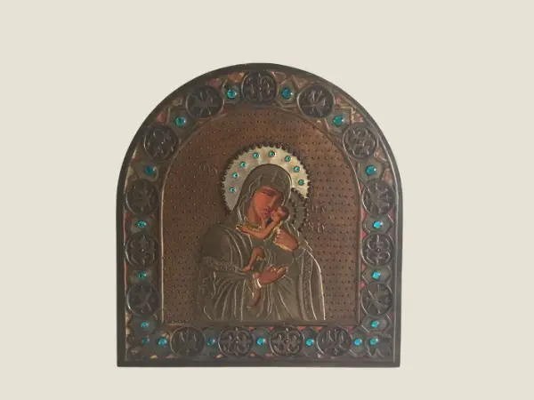 Antique Icon — Large Eleousa Madonna of Tenderness, Hand-Painted 1900s Orthodox Art