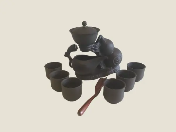 Vintage Ceramic Kung Fu Teapot | 1970s Chinese Set, Automatic Tea System