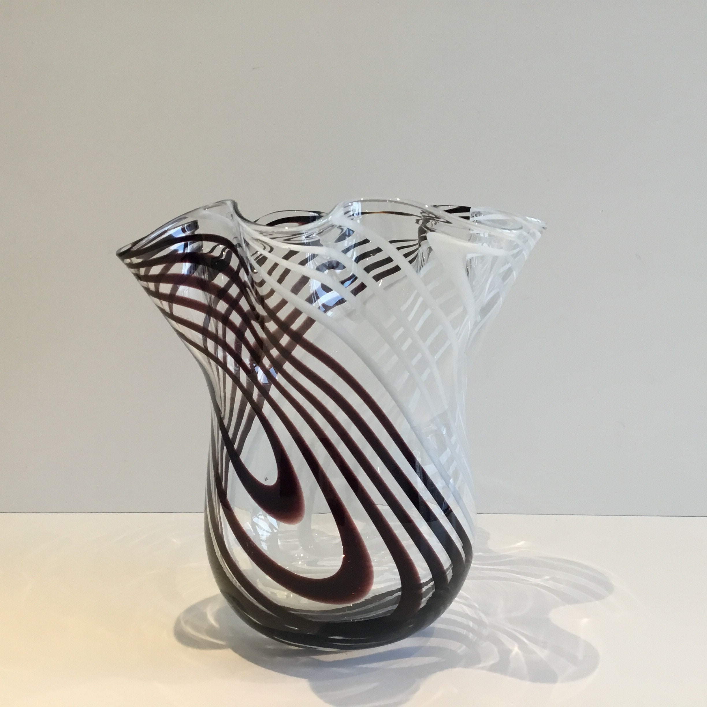 Vintage Murano Vase | 1980s Carlo Moretti Design, White & Brown Glass Centerpiece — photo 2 of 6