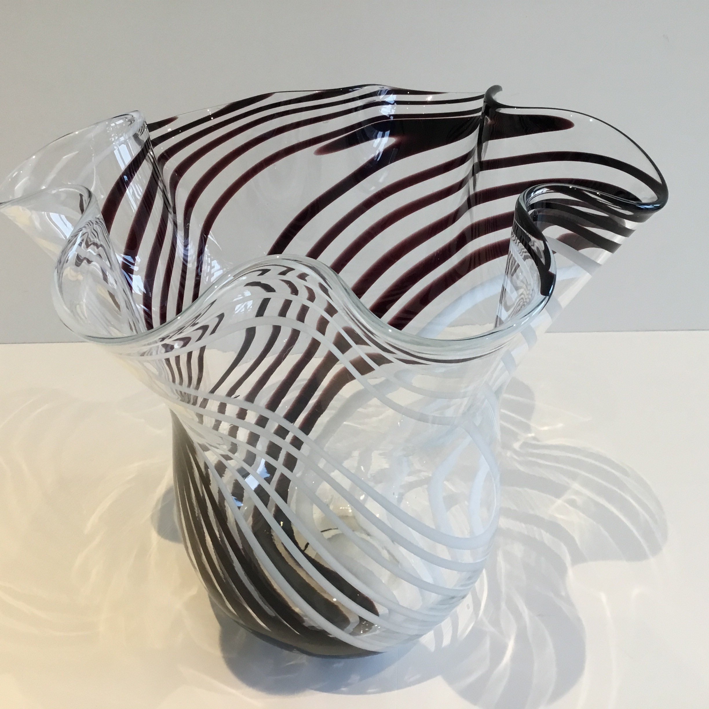 Vintage Murano Vase | 1980s Carlo Moretti Design, White & Brown Glass Centerpiece — photo 3 of 6