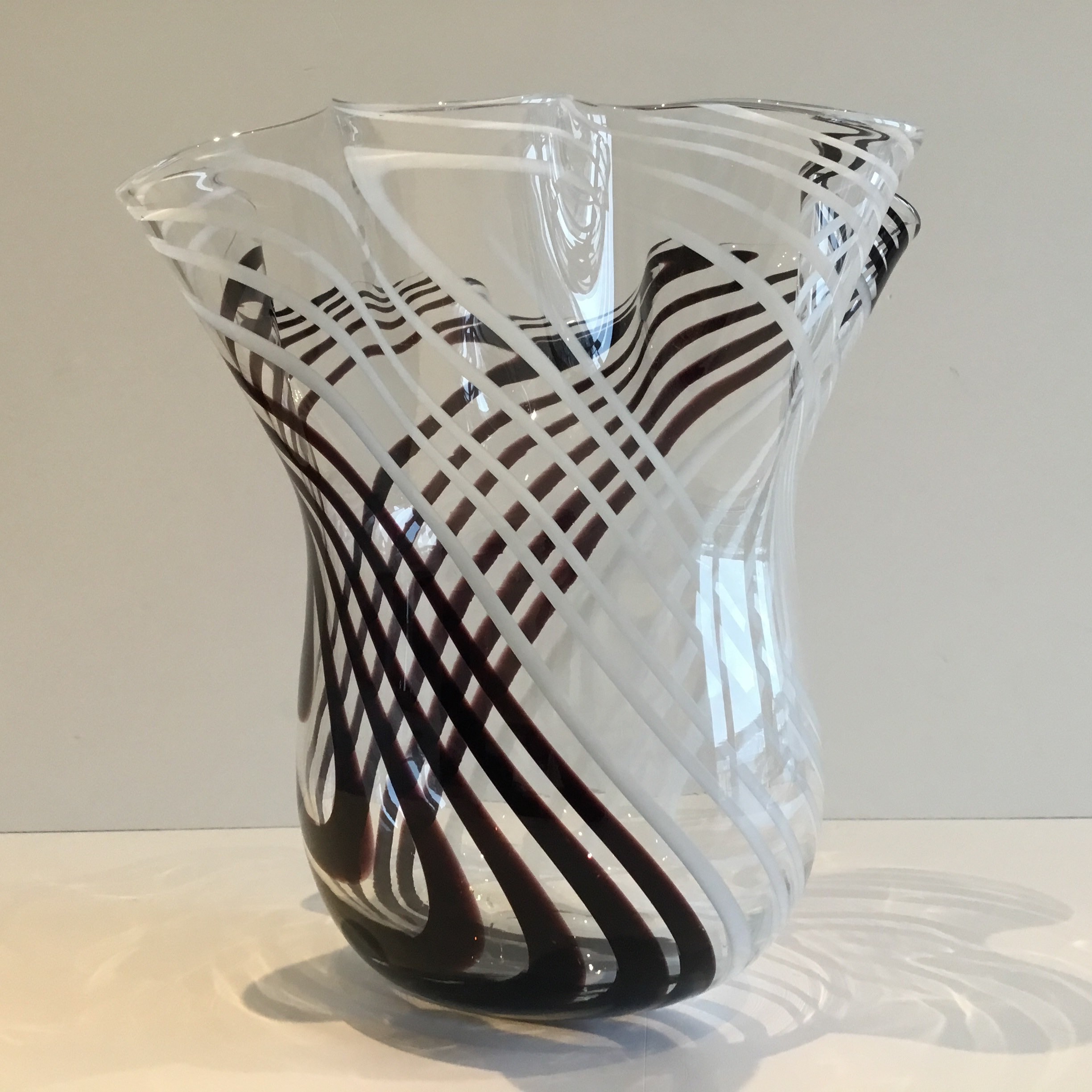 Vintage Murano Vase | 1980s Carlo Moretti Design, White & Brown Glass Centerpiece — photo 4 of 6