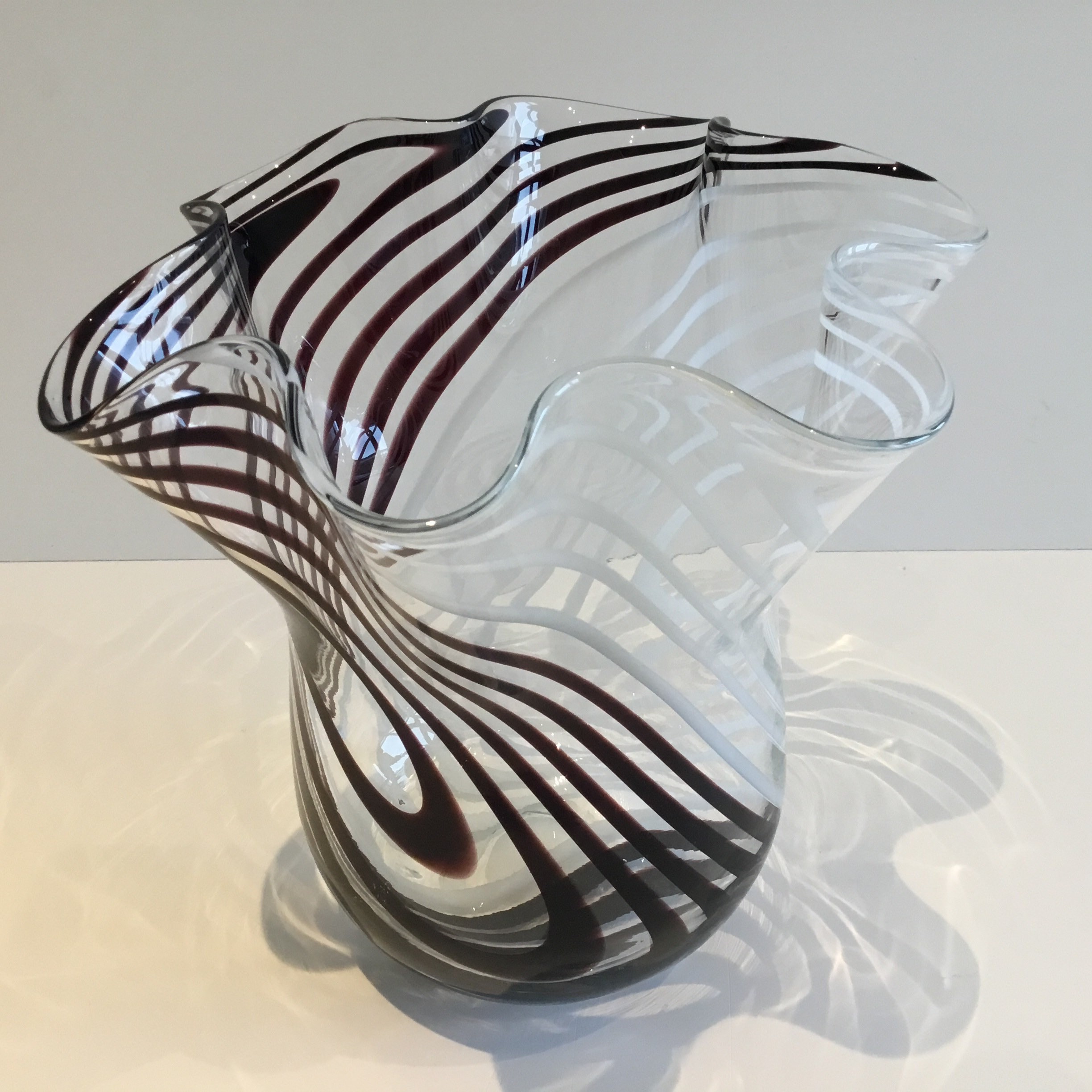 Vintage Murano Vase | 1980s Carlo Moretti Design, White & Brown Glass Centerpiece — photo 5 of 6