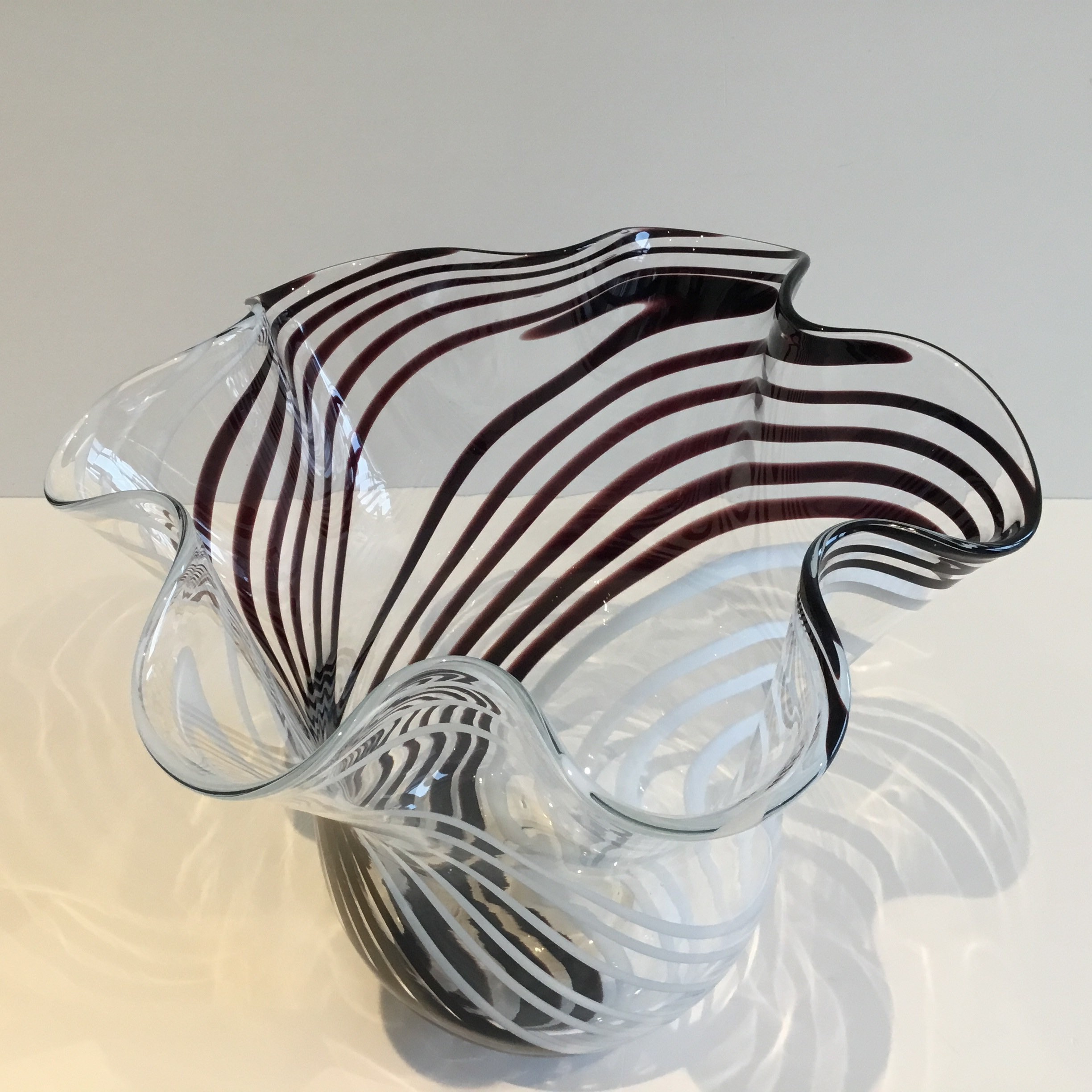 Vintage Murano Vase | 1980s Carlo Moretti Design, White & Brown Glass Centerpiece — photo 6 of 6