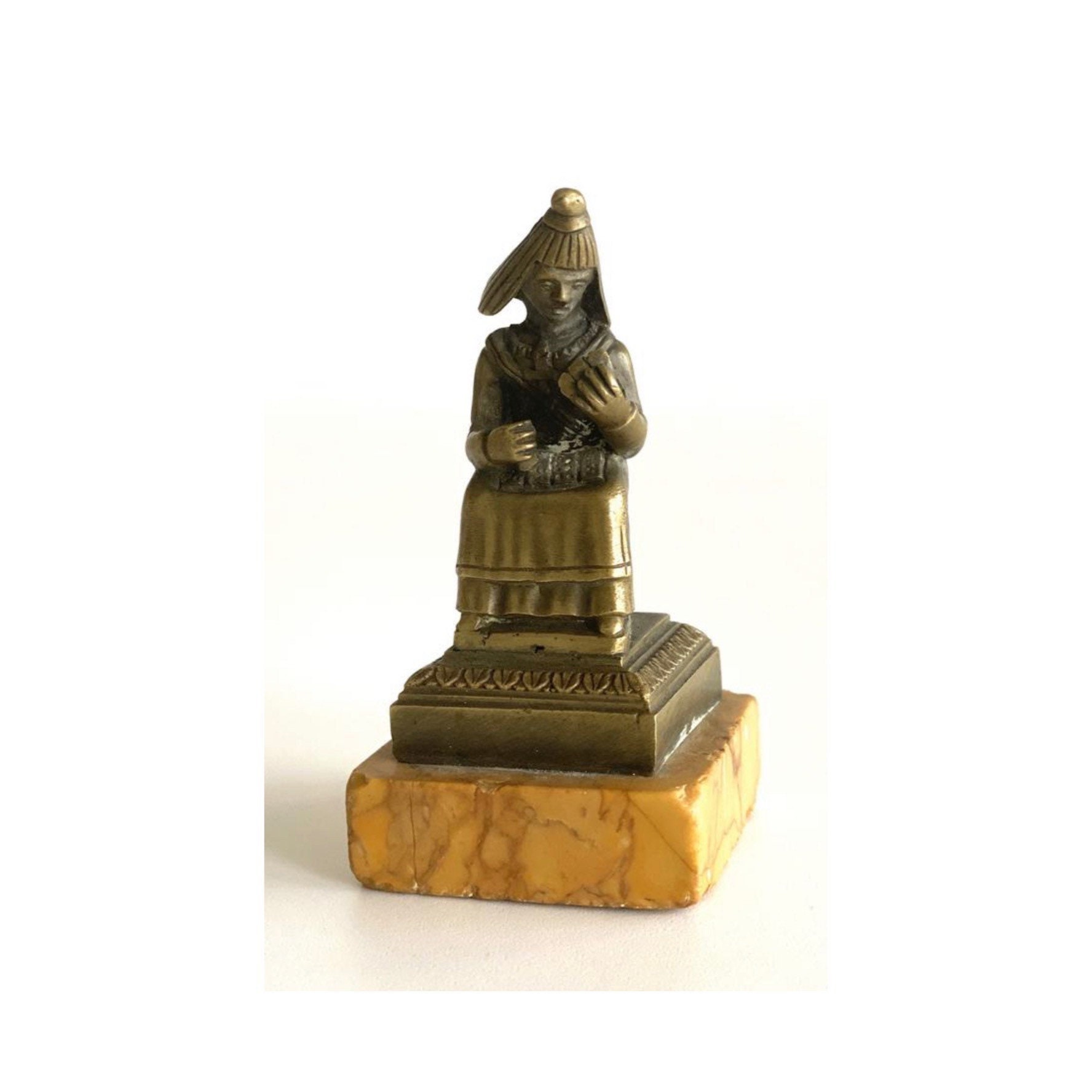Antique Bronze Sculpture | 1880s Fortune Teller Figurine, Marble Base Statue — photo 2 of 8