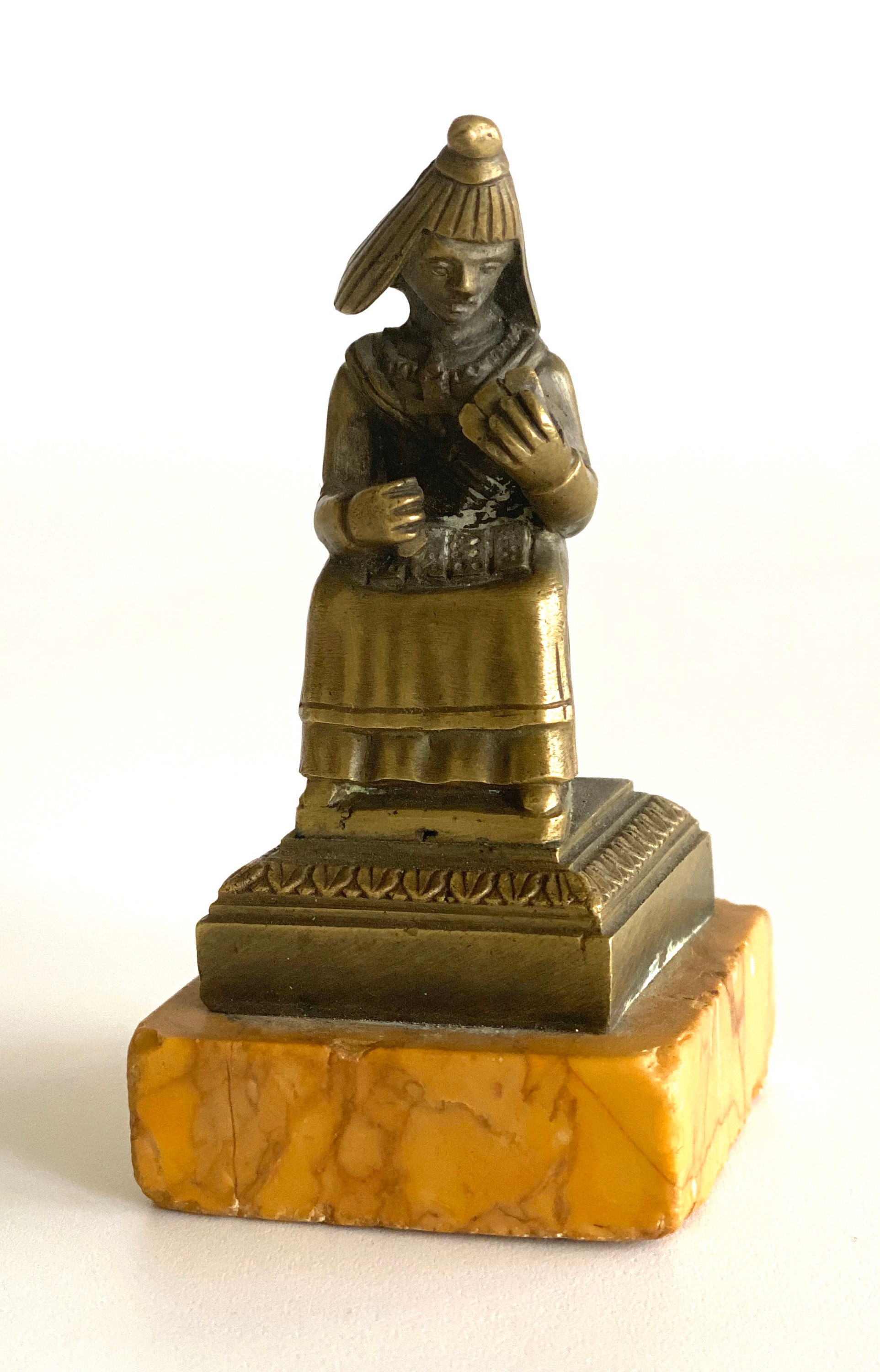 Antique Bronze Sculpture | 1880s Fortune Teller Figurine, Marble Base Statue — photo 3 of 8