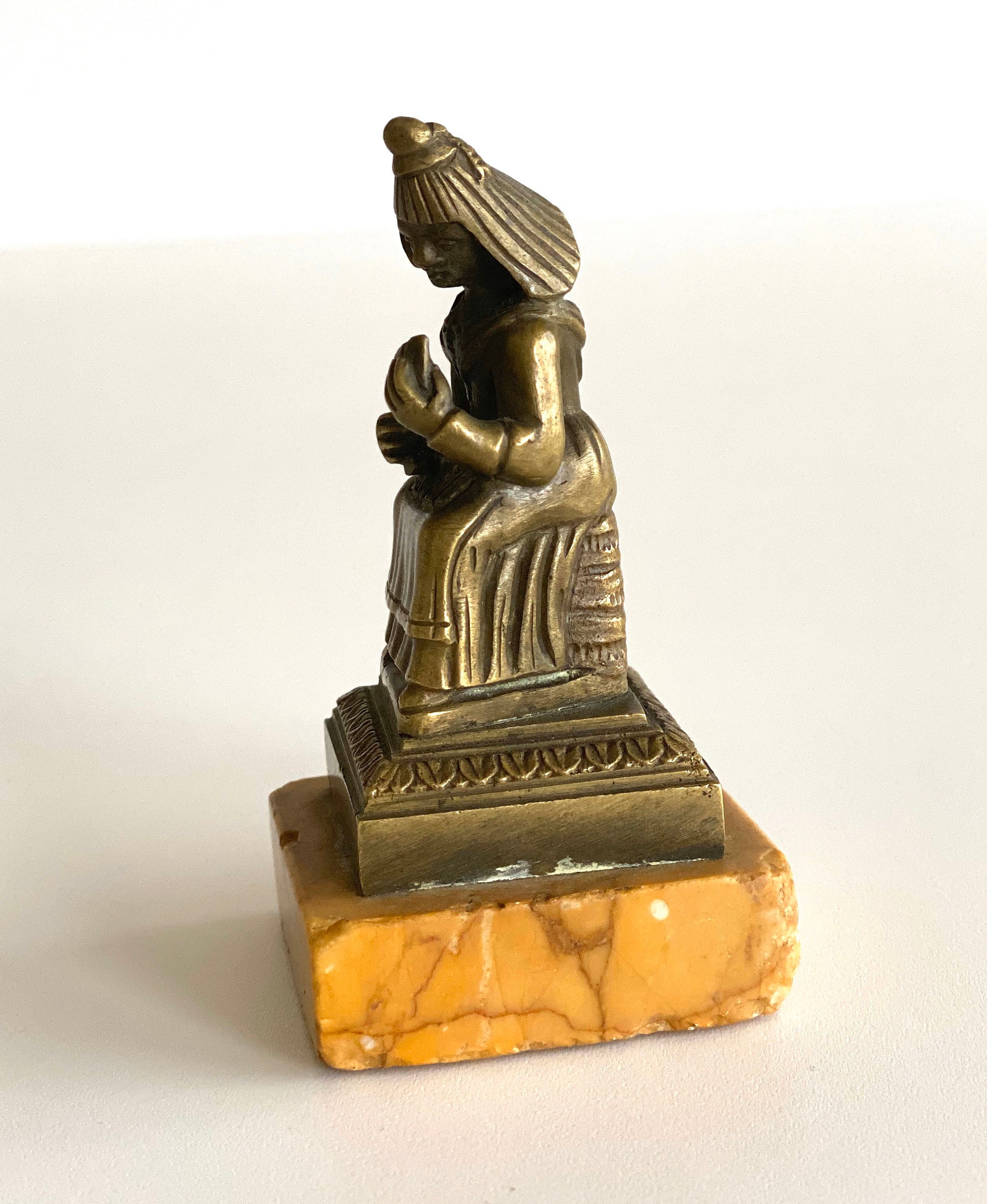 Antique Bronze Sculpture | 1880s Fortune Teller Figurine, Marble Base Statue — photo 4 of 8